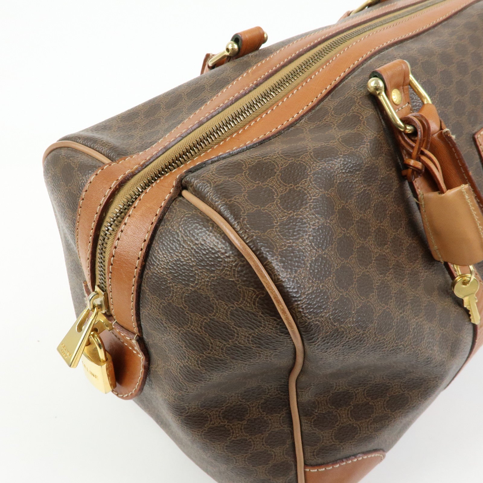 CELINE Macadam PVC Leather Boston Bag Hand Bag Brown