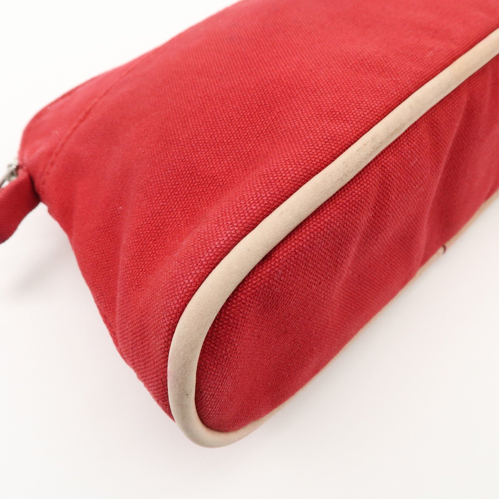 HERMES Set of 2 Canvas Leather Pouch Cosmetic Pouch Orange Red Used