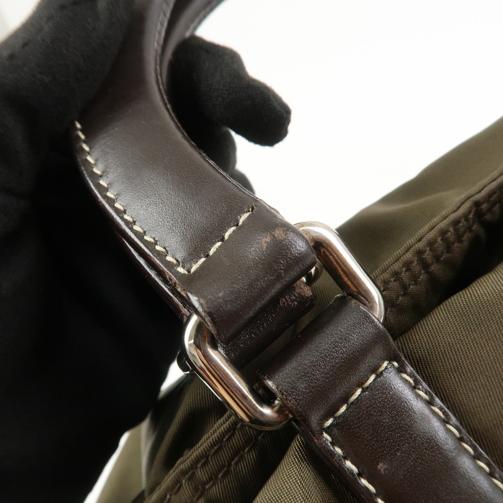 PRADA Triangle Logo Nylon Leather 2Way Hand Bag Shoulder Bag Khaki