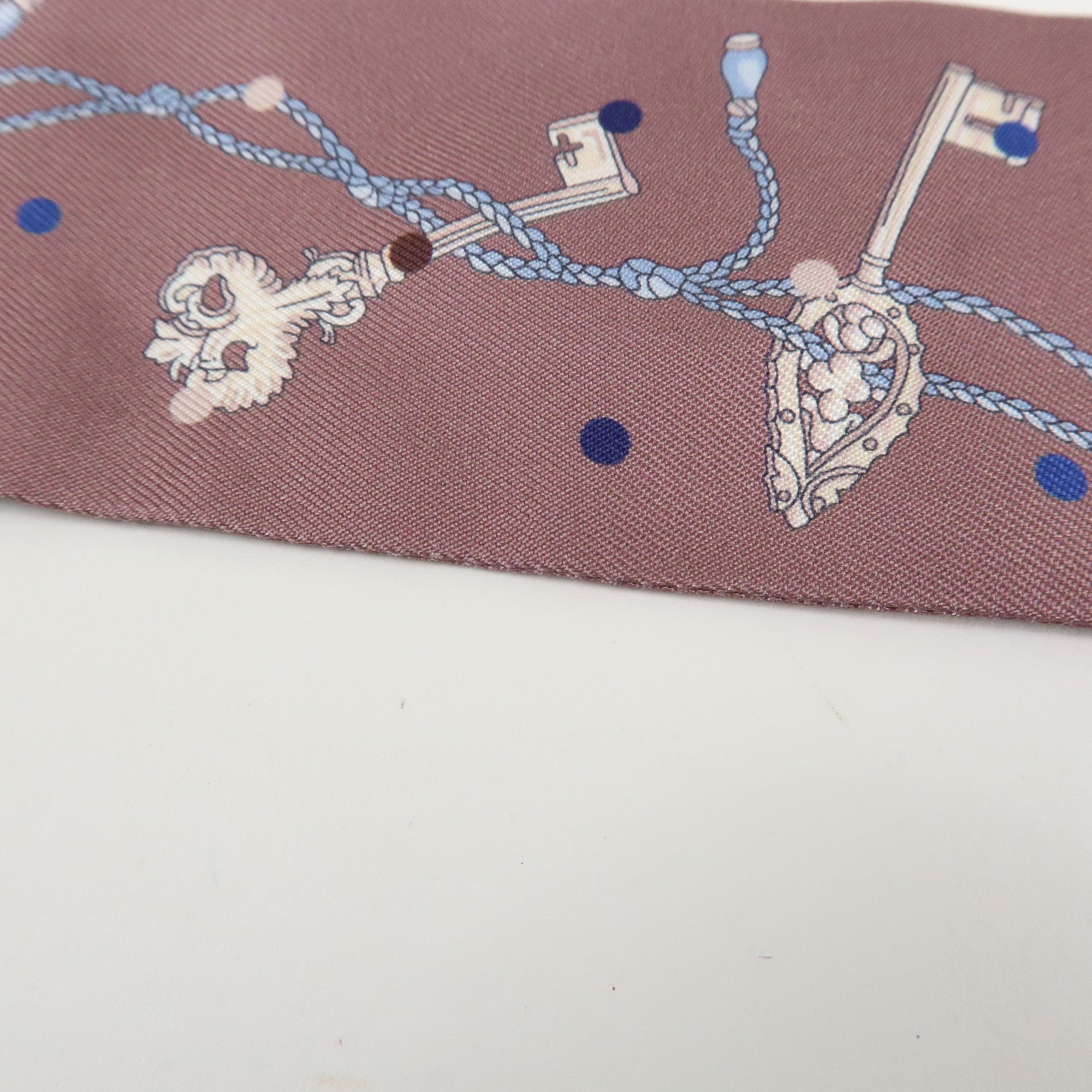 HERMES Silk 100% Twilly Scarf LES CLES A POIS Purple Multicolor