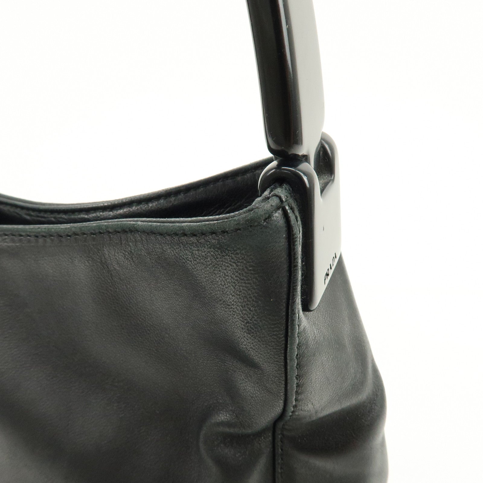 PRADA Leather Plastic Hobo Shoulder Bag Hand Bag Black