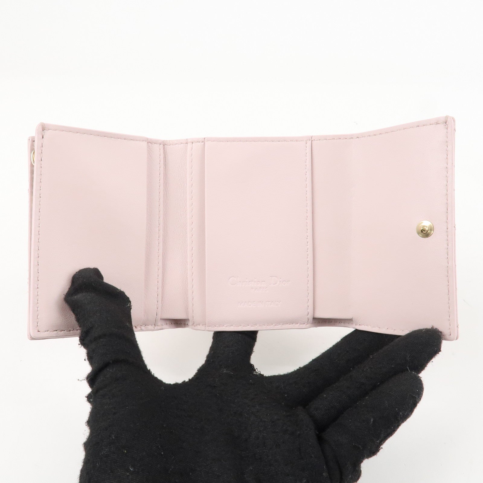 Christian Dior Cannage Leather Compact Wallet Pink Used