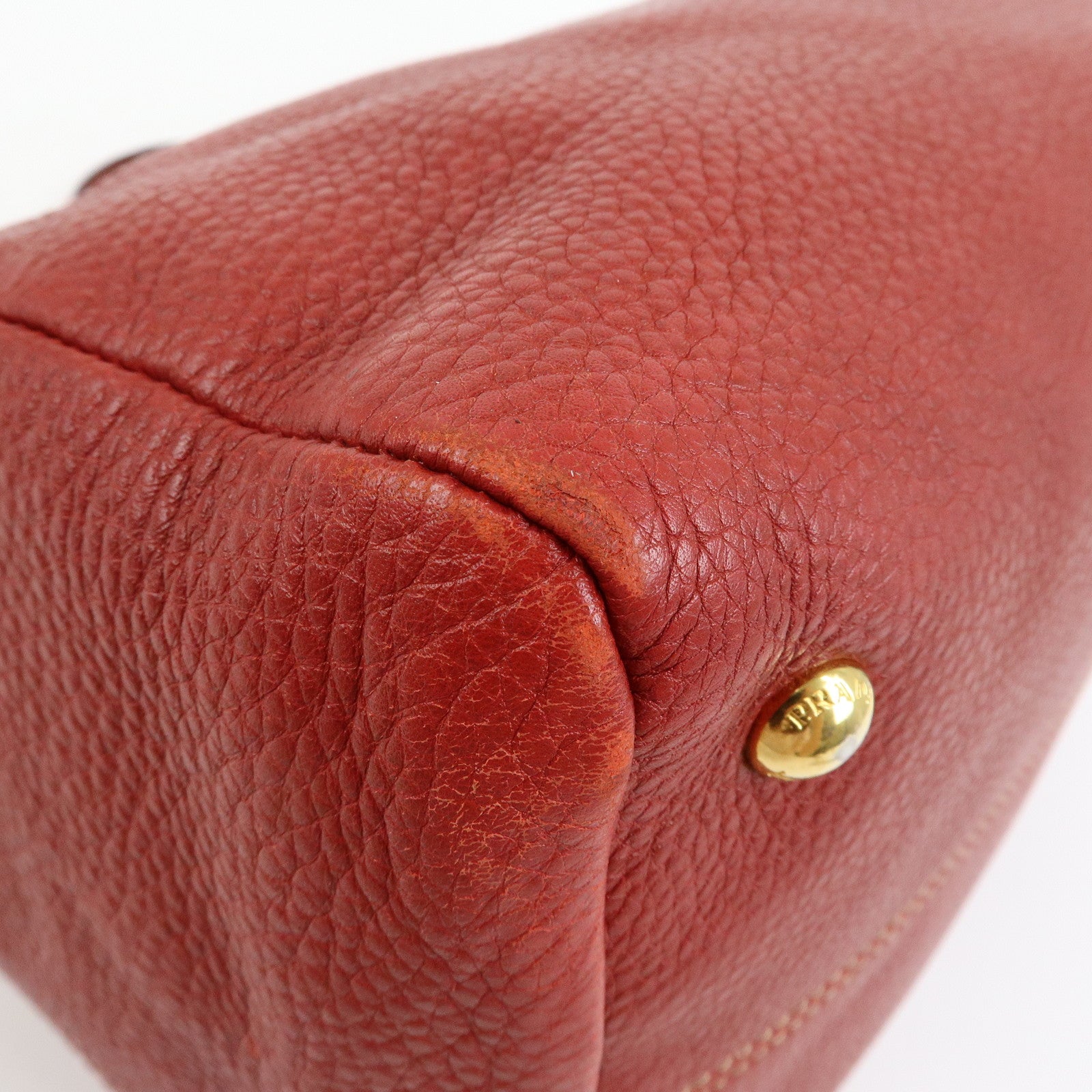 PRADA Logo Calf Leather 2Way Bag Hand Bag Shoulder Bag Red