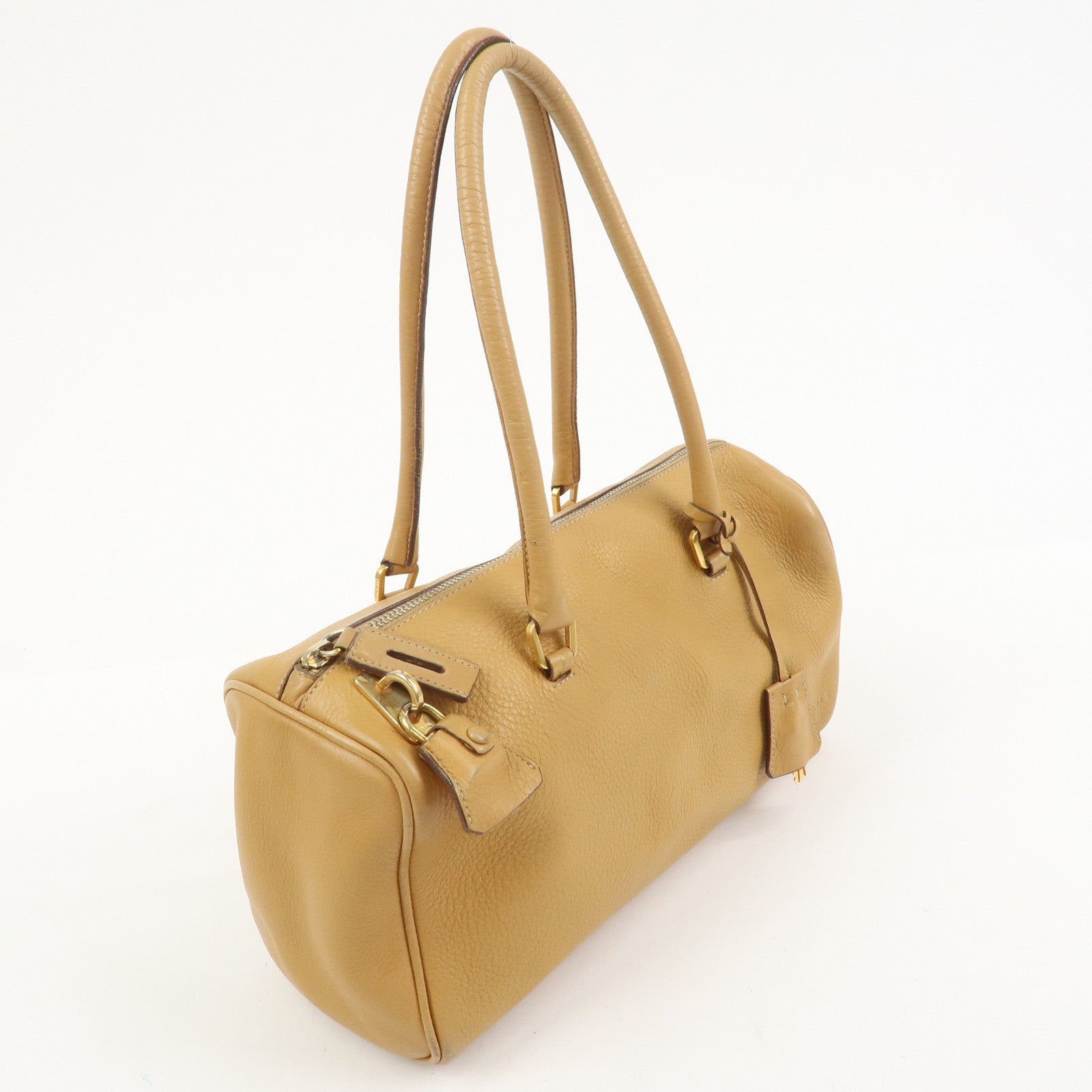 PRADA Leather Hand Bag Boston Bag Hand Bag Beige