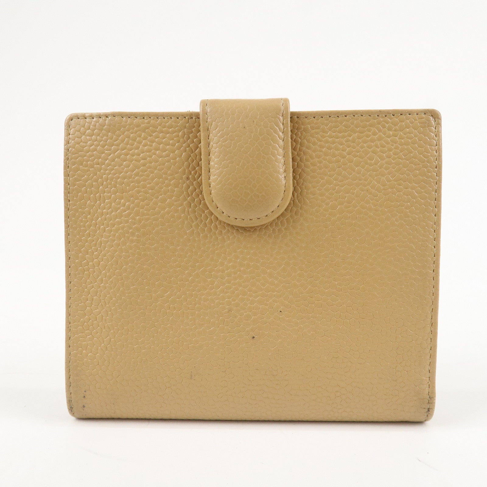 CHANEL COCO Mark Caviarskin W Hook Bi-fold Wallet Beige Used