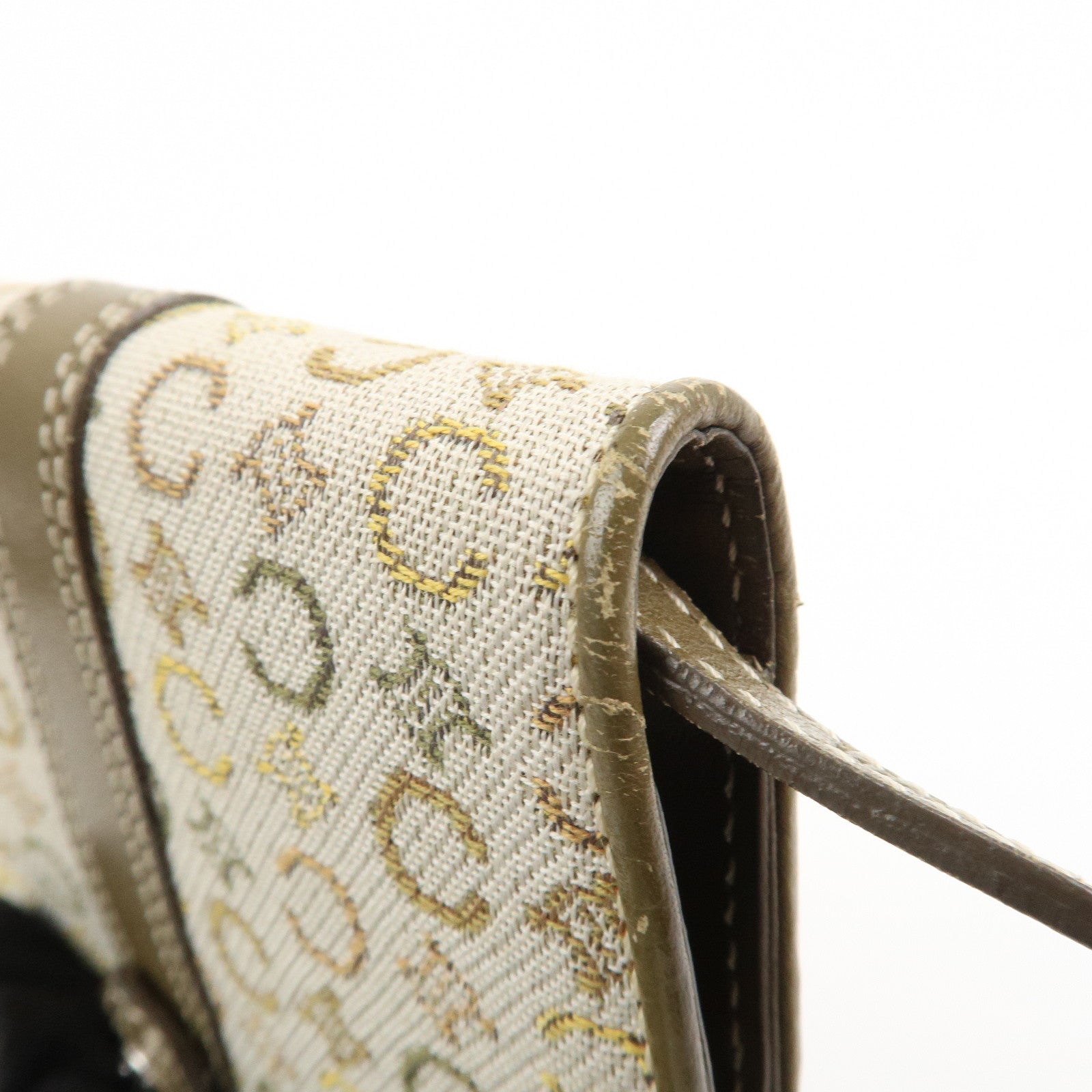 CELINE C Macadam Canvas Leather Shoulder Pouch Khaki