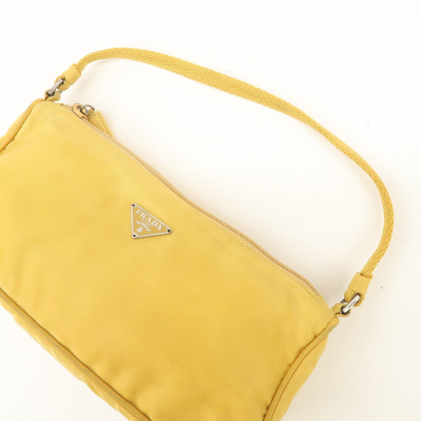 PRADA Triangle Logo Nylon Pouch Shoulder Bag Hand Bag Yellow Used