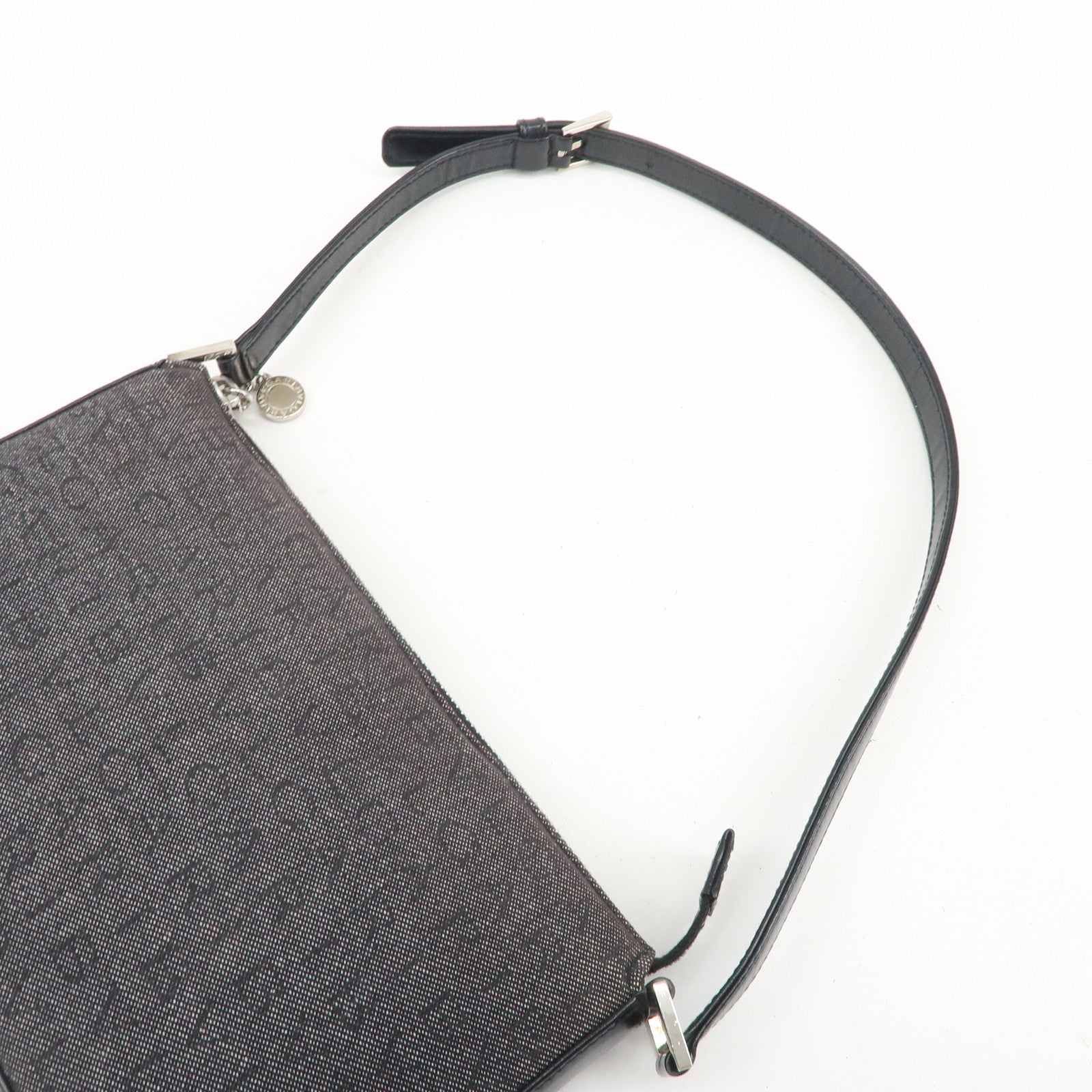 BVLGARI LOGO Mania Canvas Leather Shoulder Bag Hand Bag Black