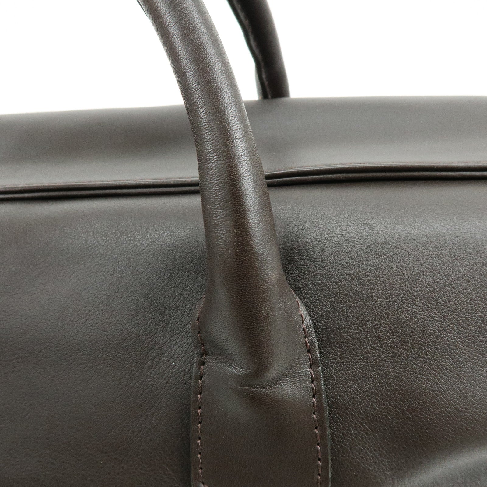 CHANEL COCO Mark Calf Skin Boston Bag Travel Bag Dark Brown