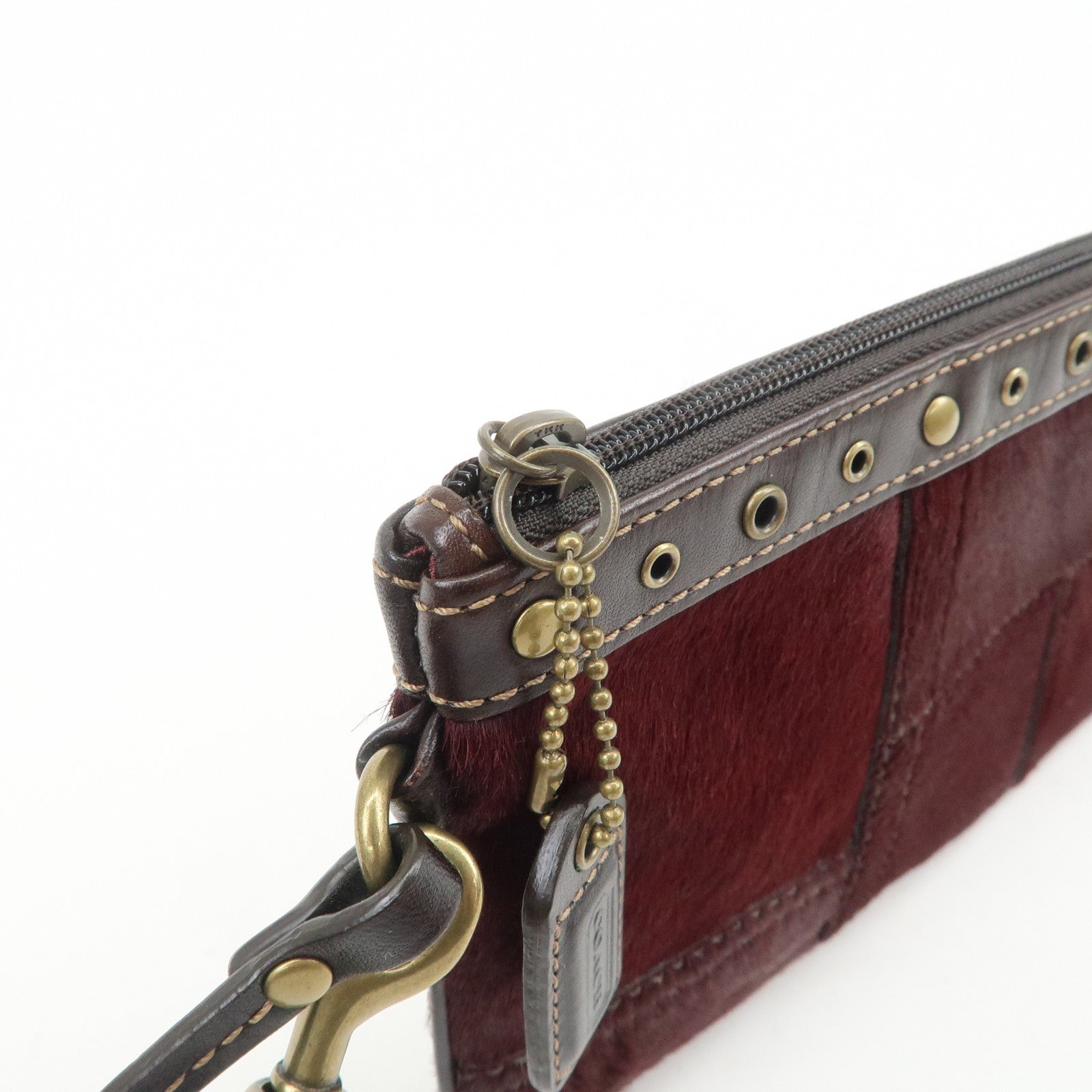 COACH Unborn Calf Leather Pouch Cosmetic Pouch Bordeaux Brown