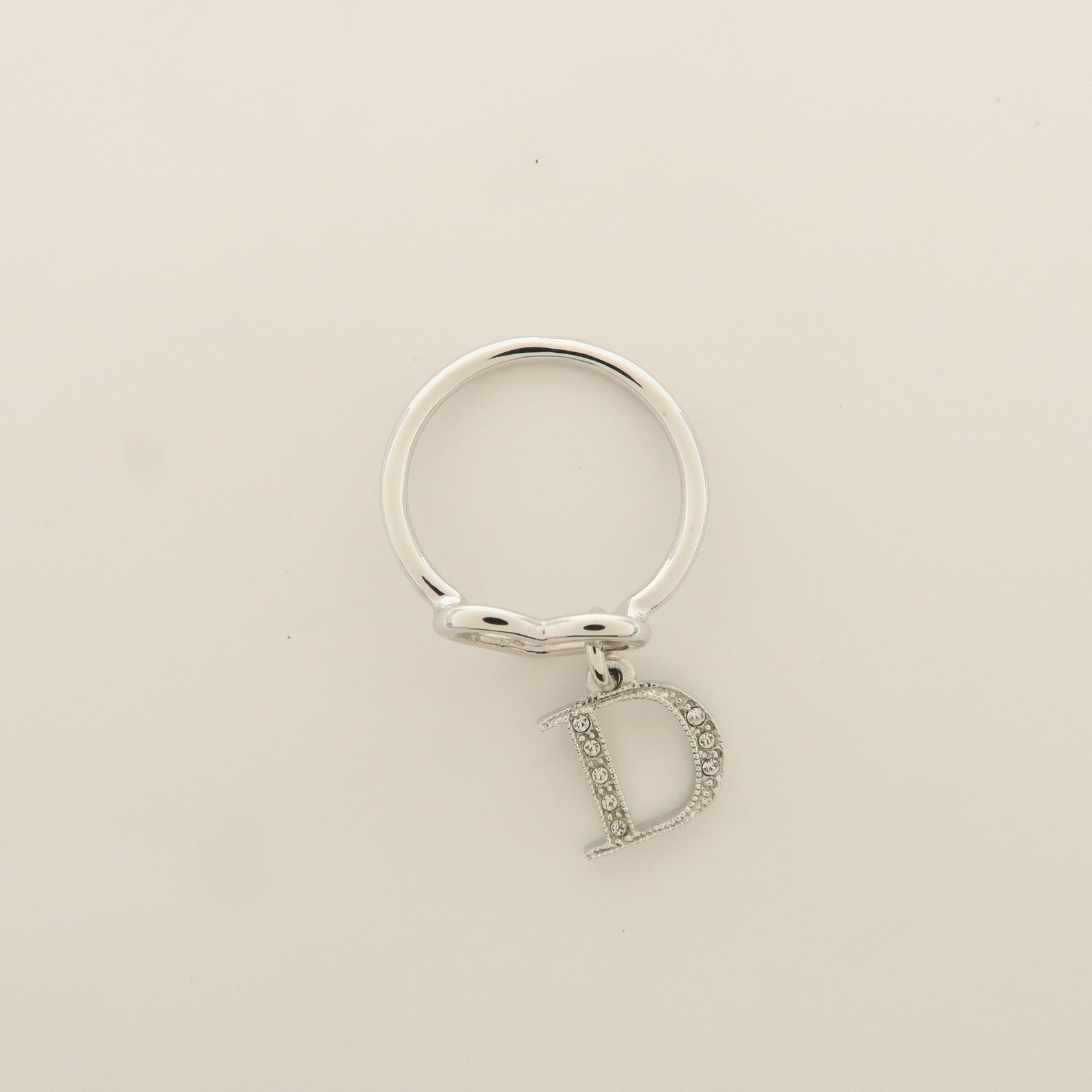 Christian Dior D Logo Heart Metal Ring Silver US 6