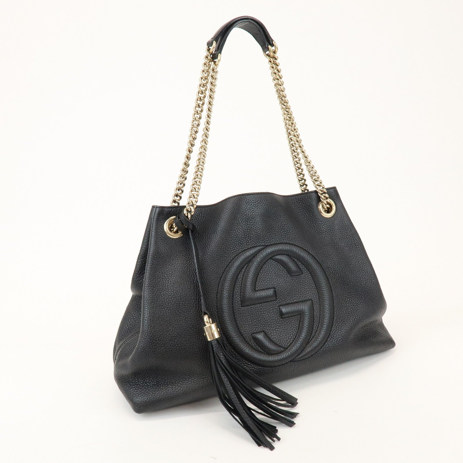 GUCCI SOHO Interlocking G Leather Chain Shoulder Bag Black 308982