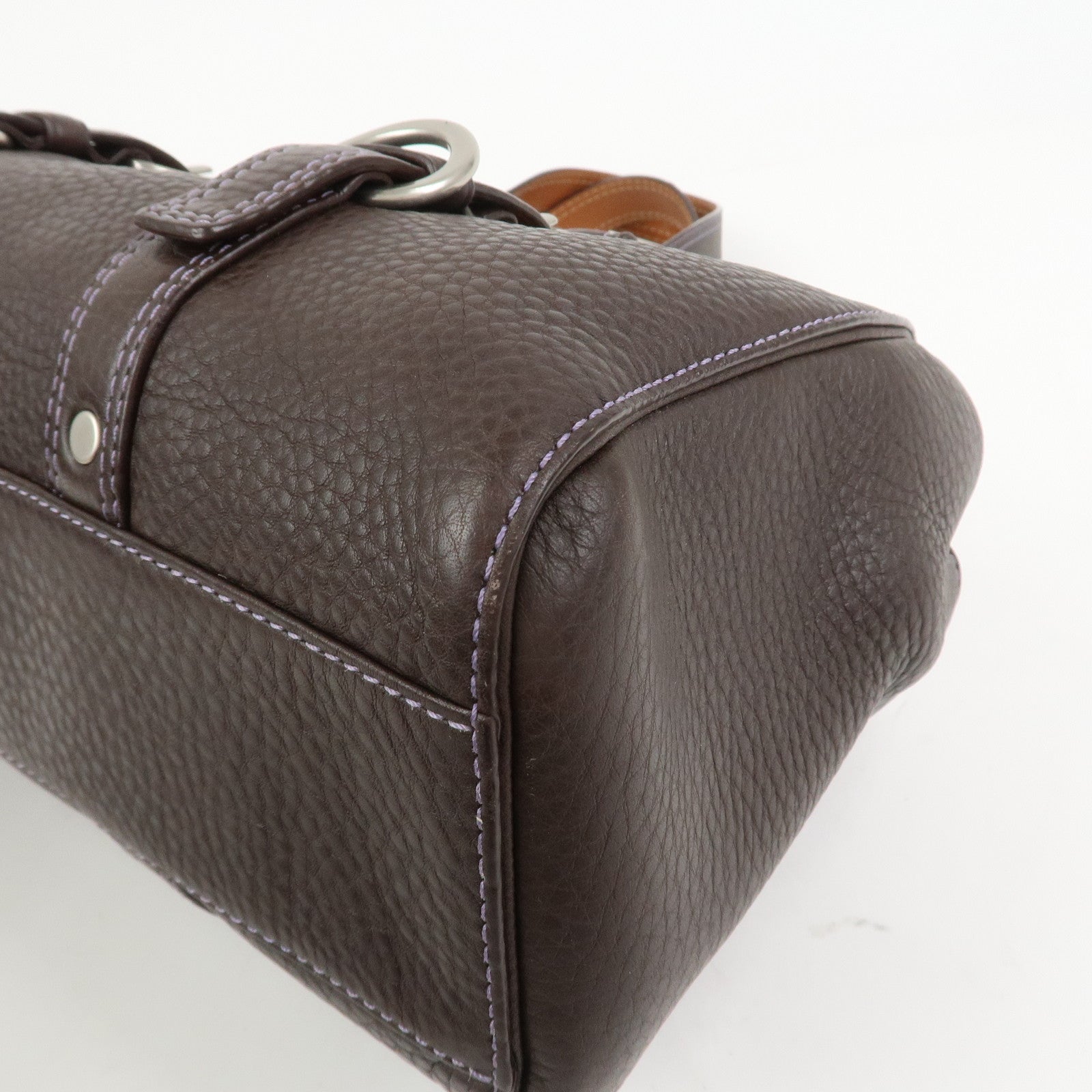 COACH Logo Leather Shoulder Bag Hand Bag Boston Bag Dark Brown