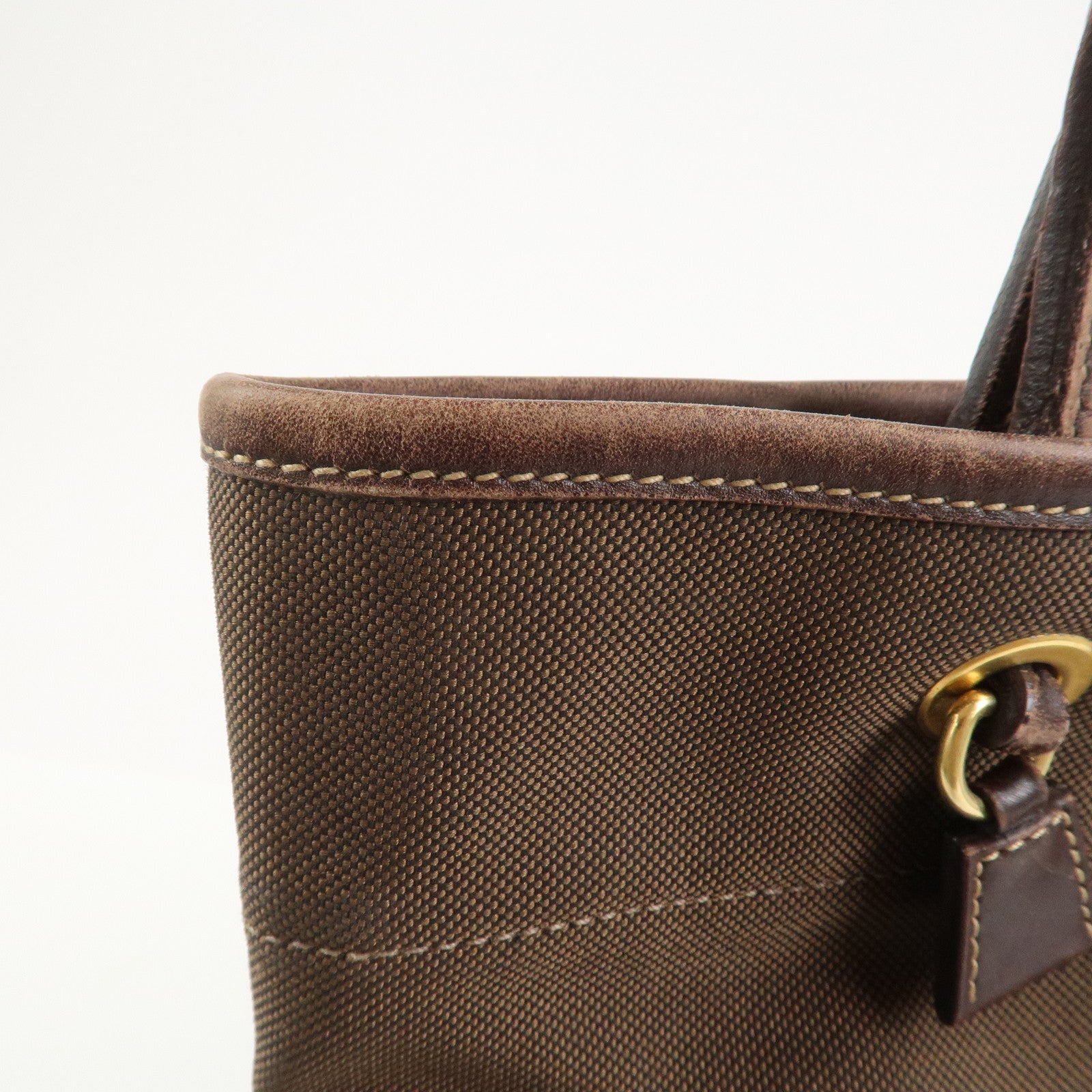 PRADA Jacauard Canvas Leather Tote Bag Shoulder Bag Brown BR3579