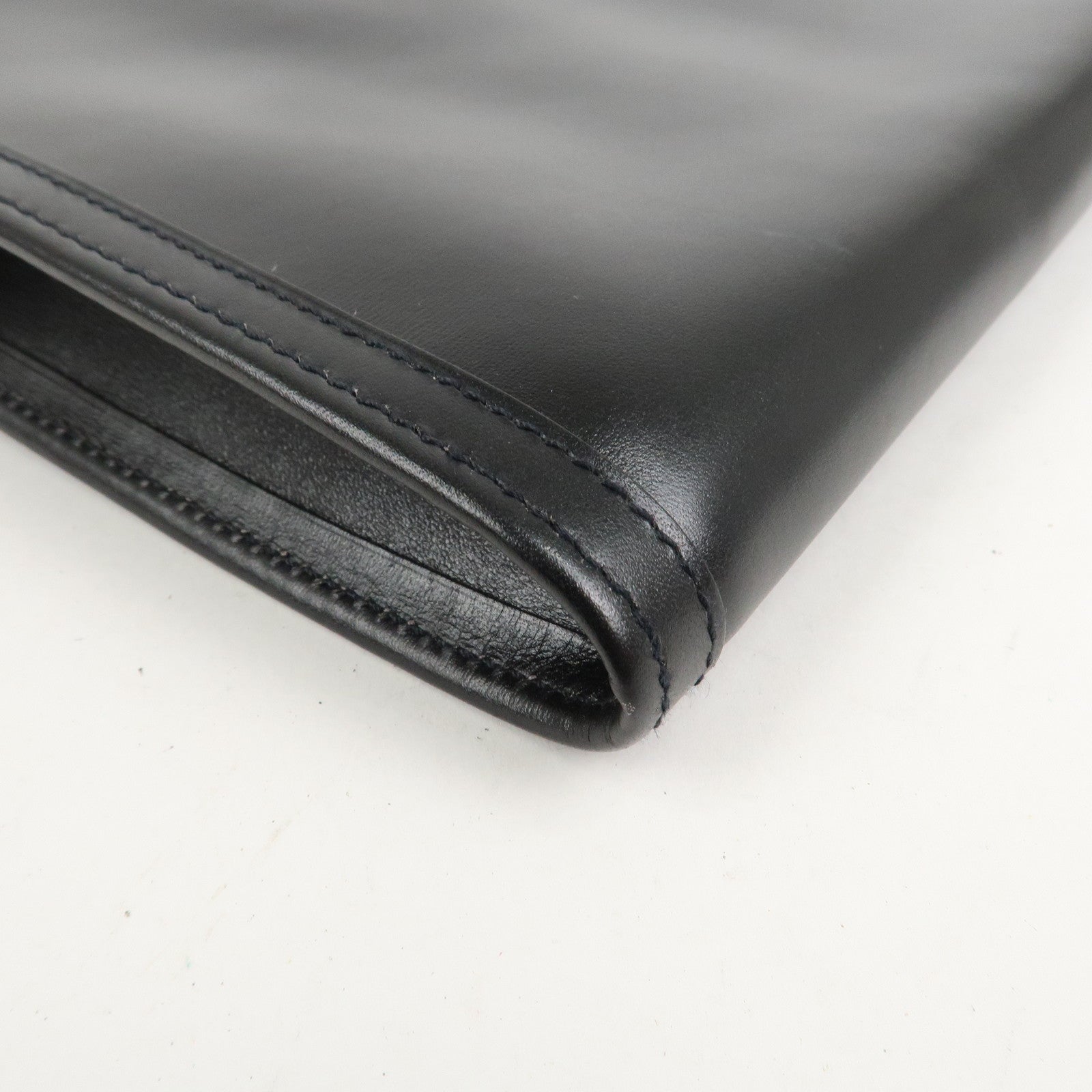 HERMES Box Calf Leather Jige PM Clutch Bag Black