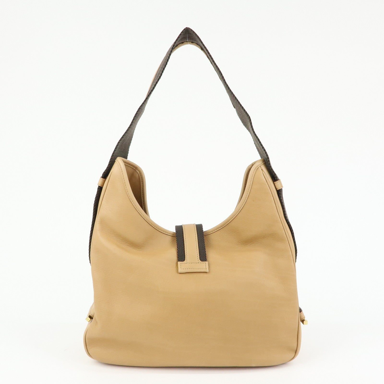 GUCCI Leather Canvas Shoulder Bag Hand Bag Beige Brown 92735