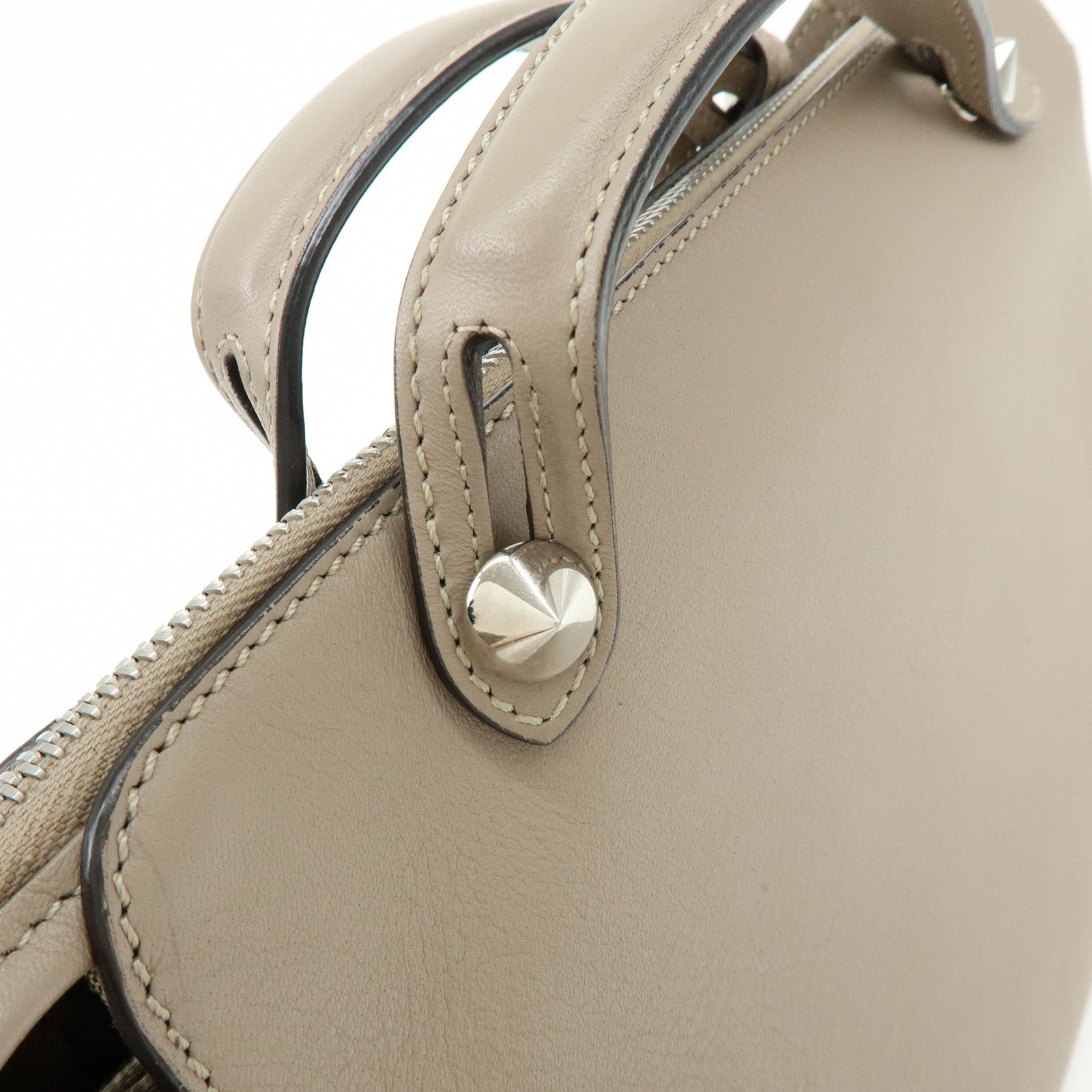 FENDI By The Way Leather 2Way Hand Bag Shoulder Bag Greige 8BL146