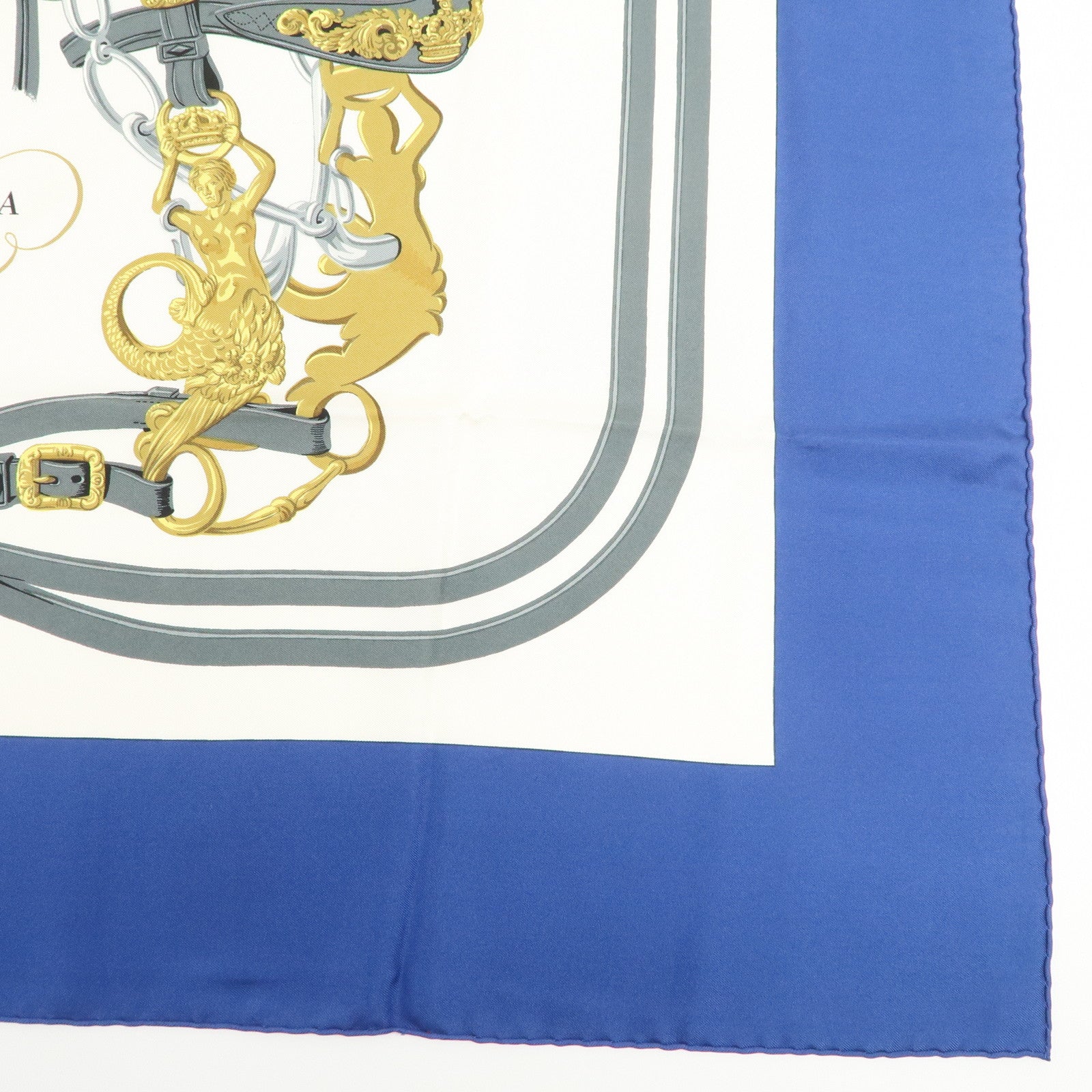 HERMES Carre 90 Silk 100% Scarf BRIDES DE GALA White Blue