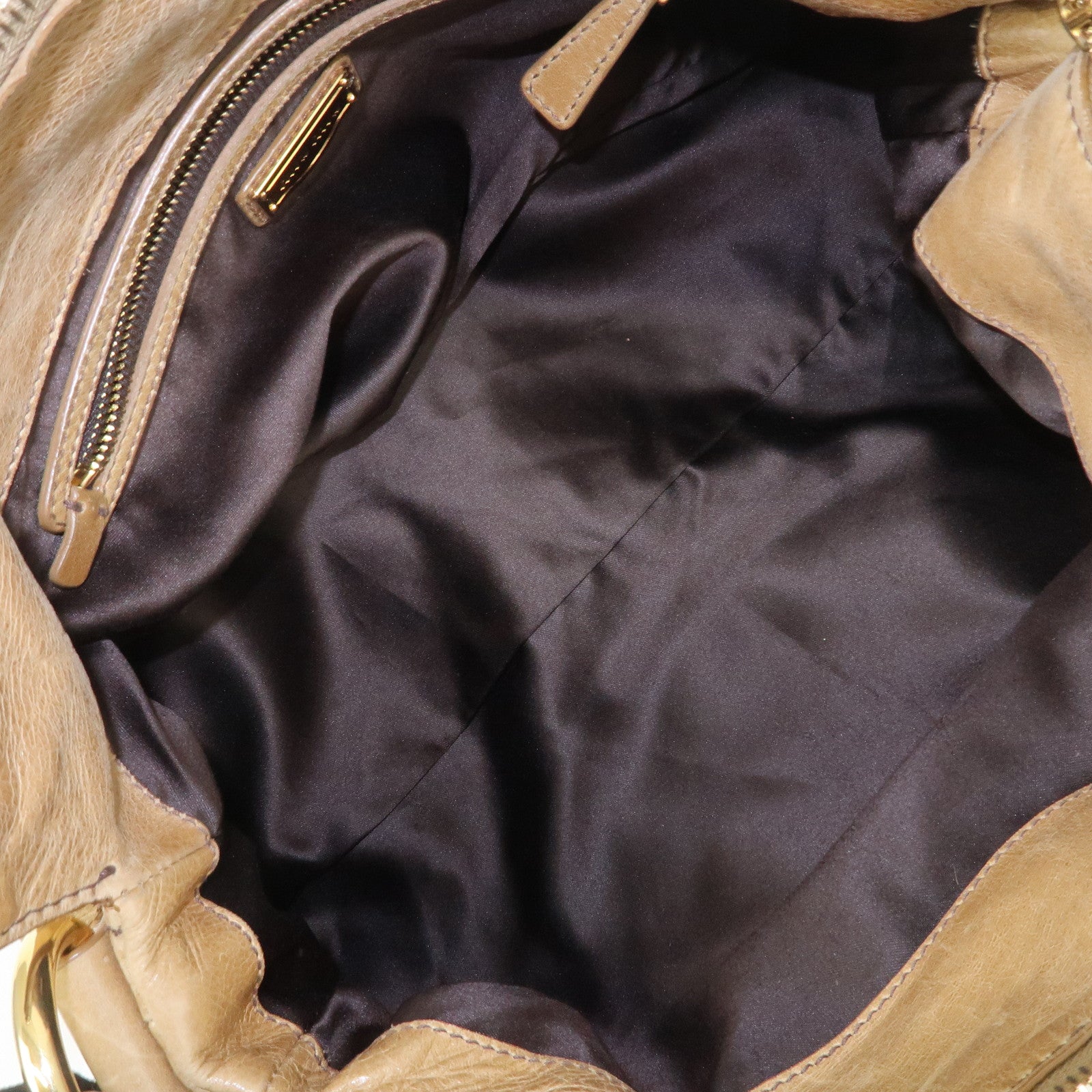 MIU MIU Leather Shoulder Bag Hand Bag Beige Gold Hardware