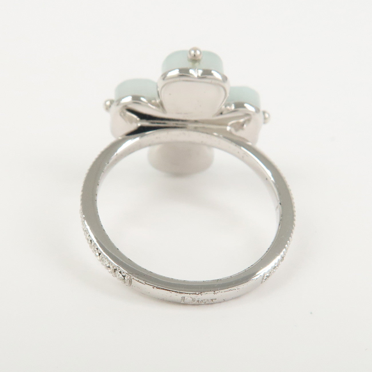Christian Dior Metal Ring Four-leaf Clover Light Blue Silver