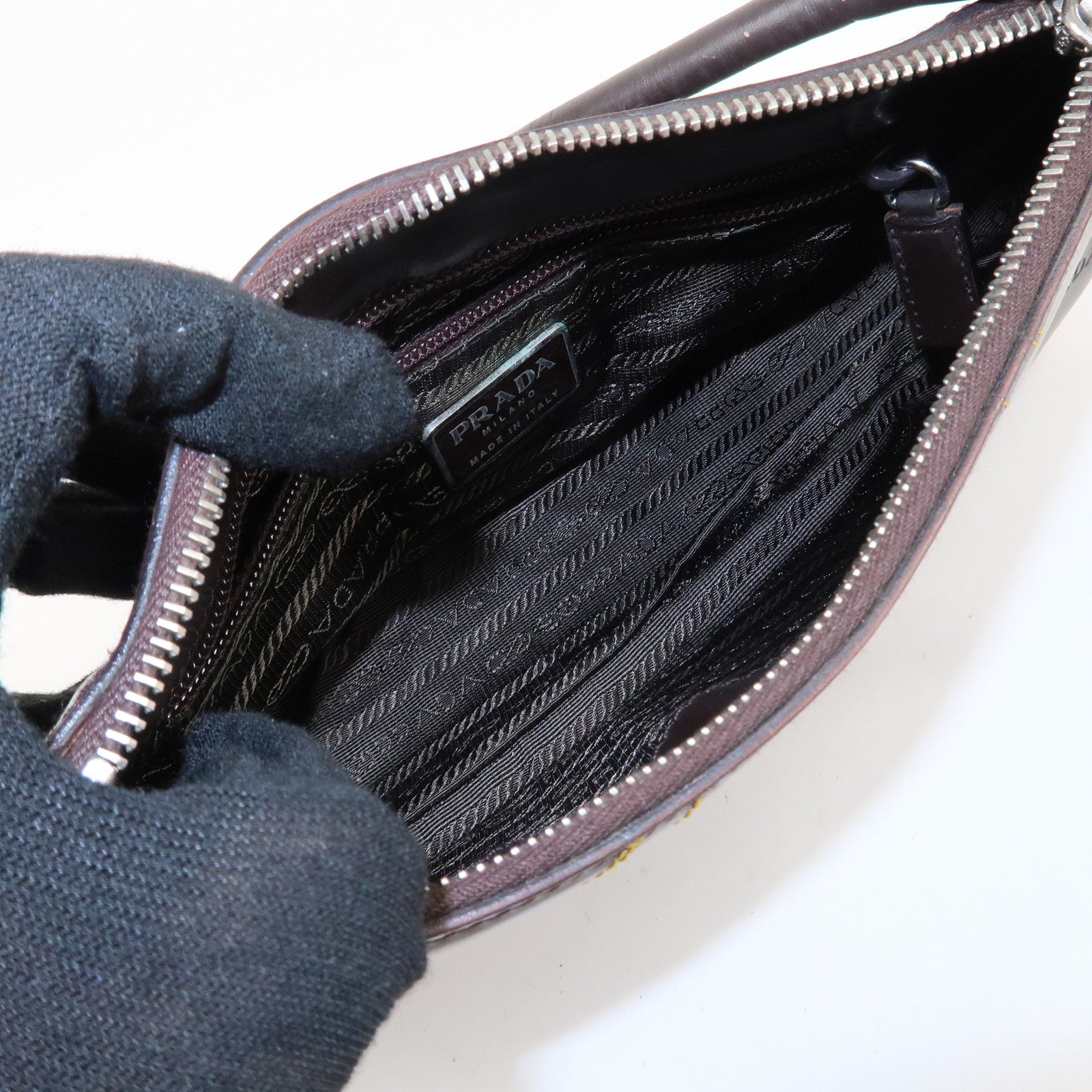 PRADA Logo Leather Shoulder Bag Hand Bag Brown Yellow B11055 Used