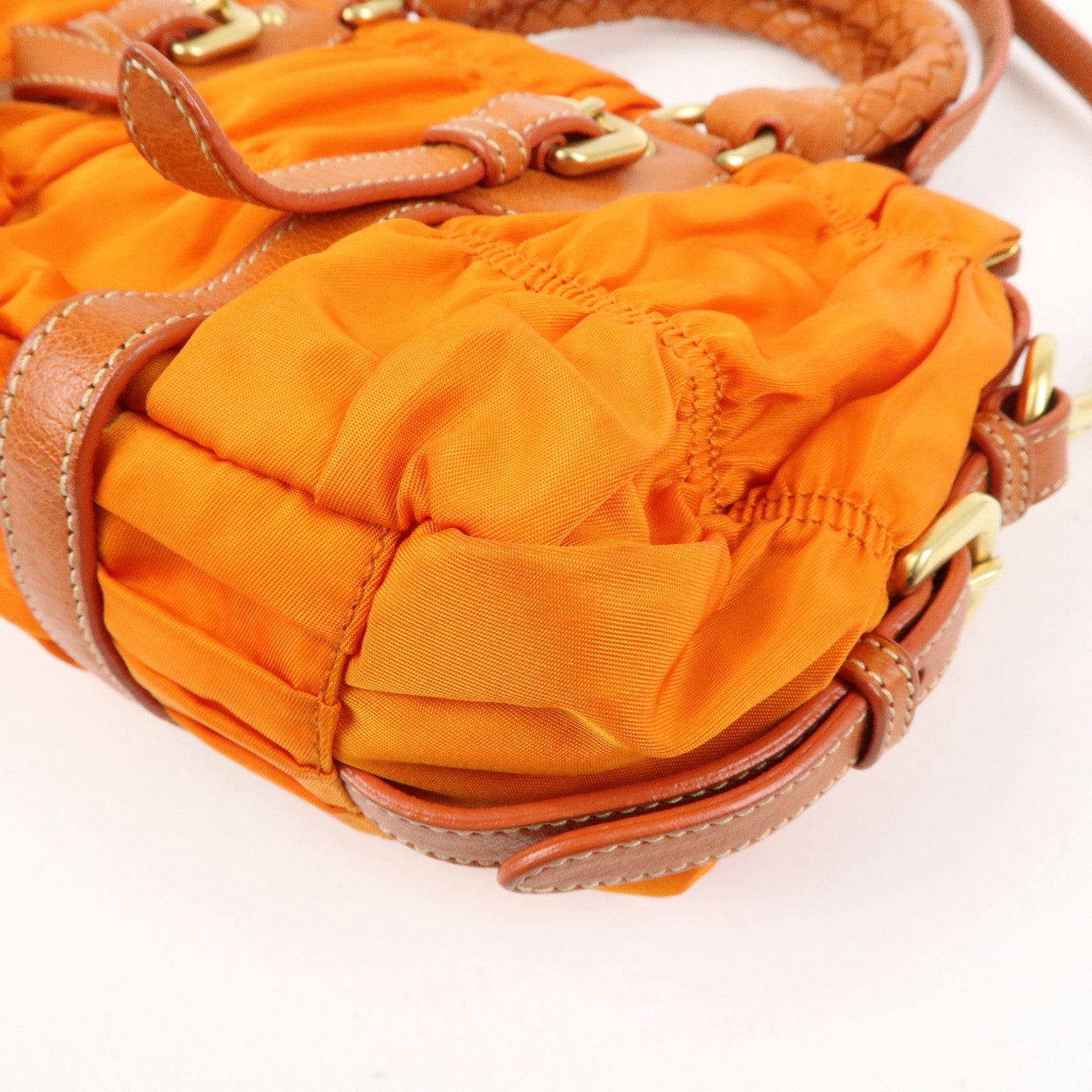 PRADA Triangle Logo Nylon Leather 2Way Bag Hand Bag Orange