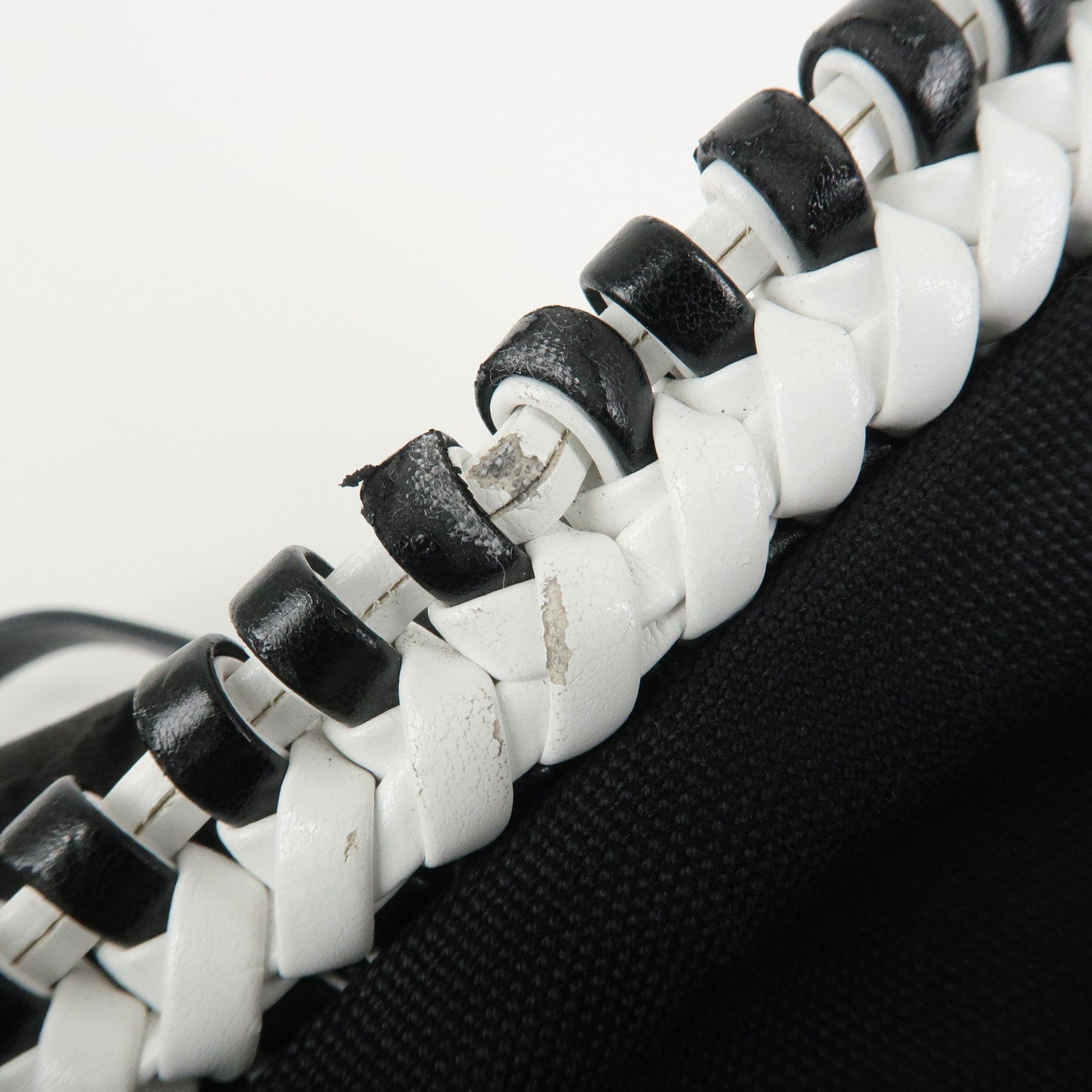 MIU MIU Leather Braid Tote Bag Shoulder Bag Black White 5BG193 Used