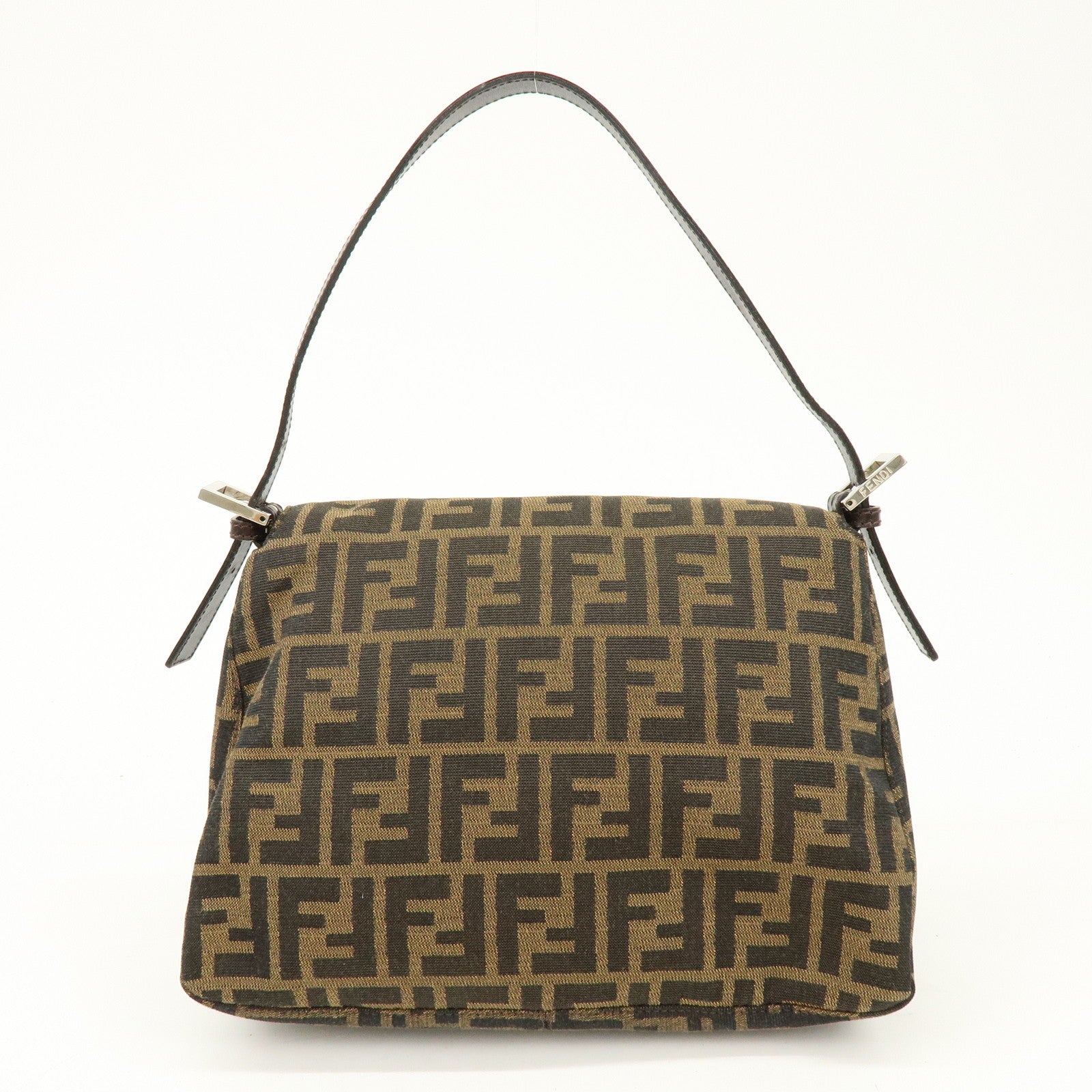 FENDI Mamma Baguette Zucca Canvas Leather Shoulder Bag Brown 26325