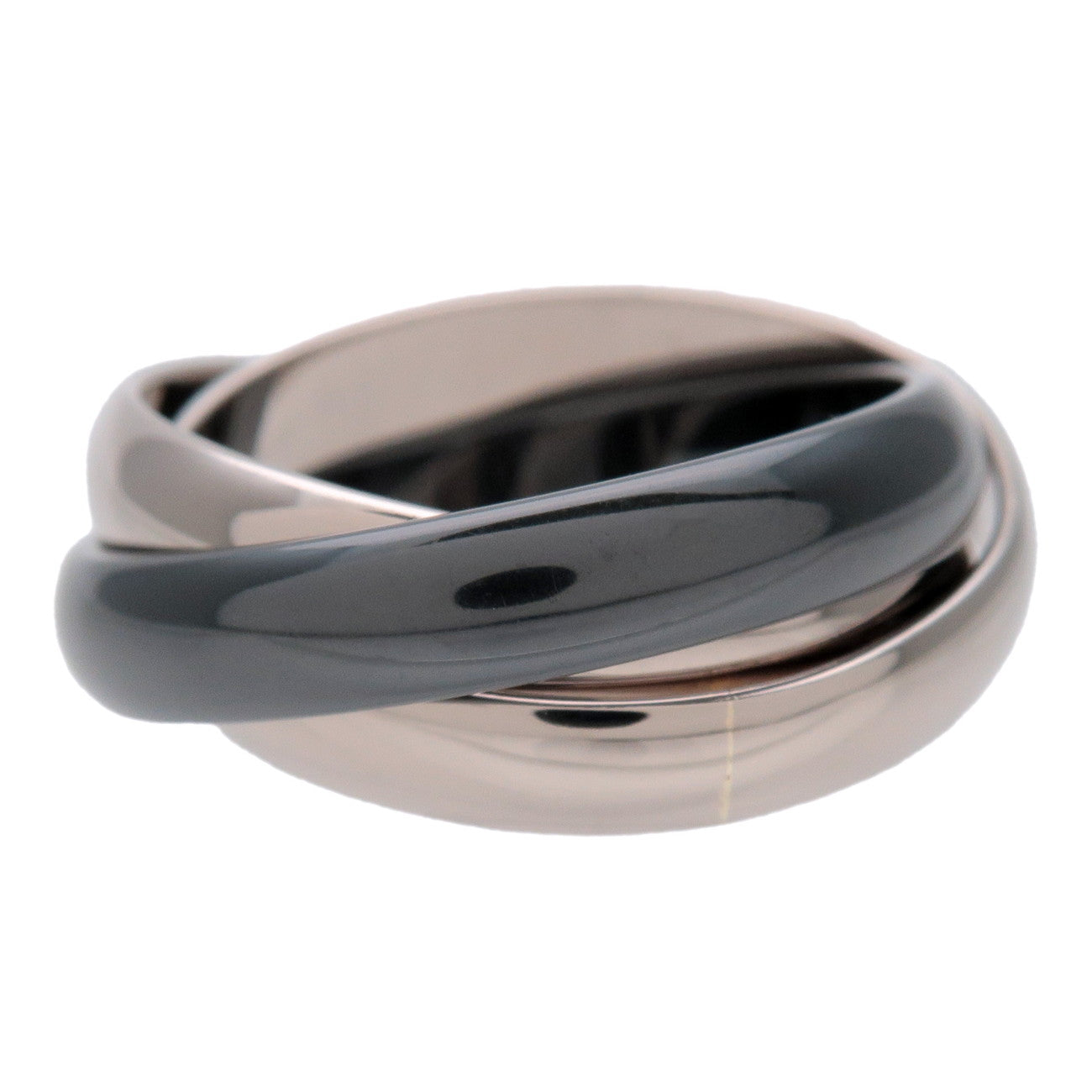 Cartier Trinity Ring MM Black Ceramic K18WG White Gold #49 US5