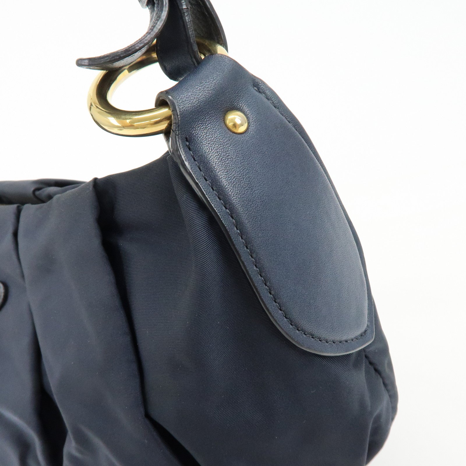 PRADA Triangle Logo Nylon Leather Shoulder Bag Hand Bag Navy