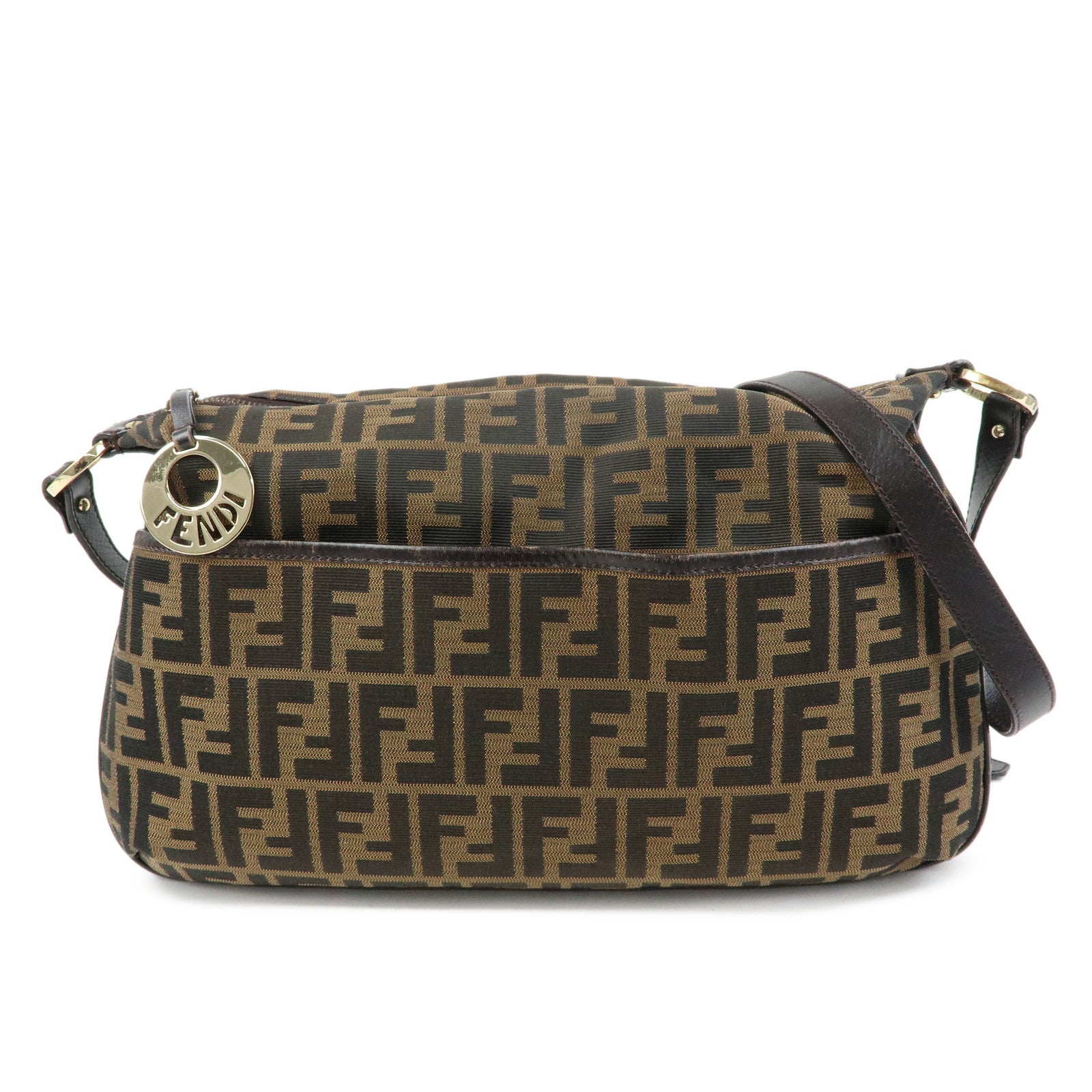 FENDI Zucca Canvas Leather Shoulder Bag Black Brown 8BT191‑JWU