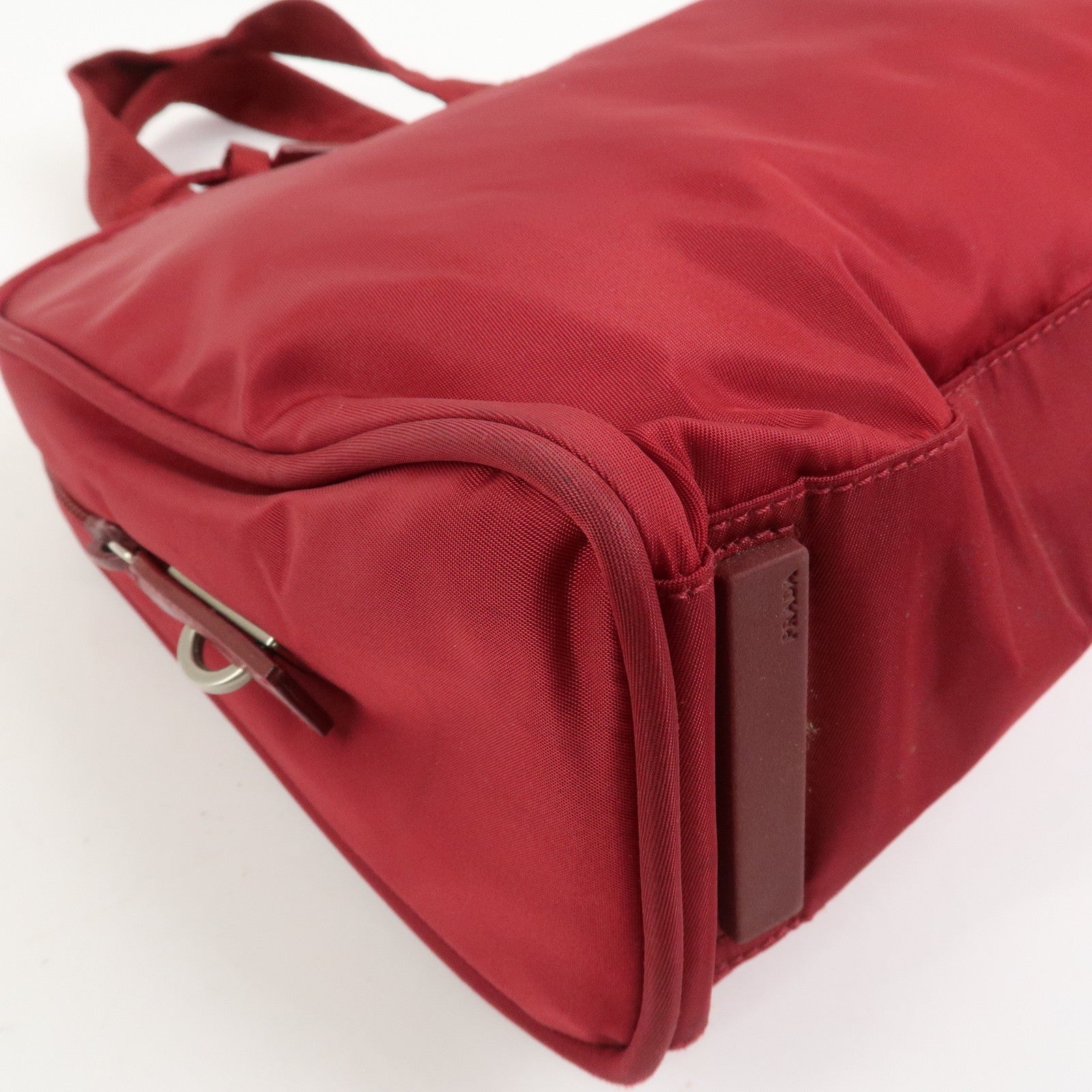 PRADA Triangle Logo Nylon Leather Hand Bag Wine Red B8495