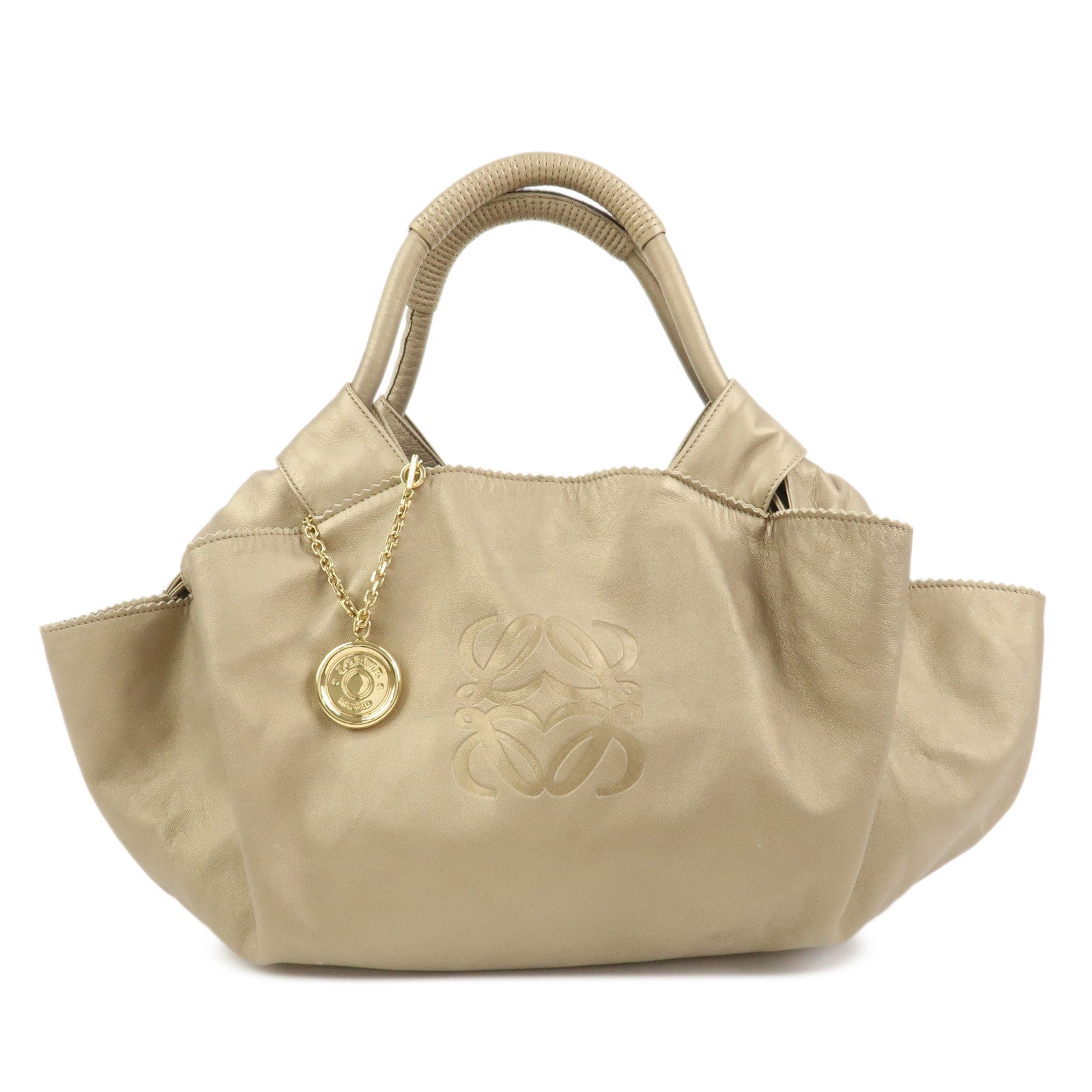 LOEWE Anagram Nappa Aire Leather Hand Bag Tote Bag Gold