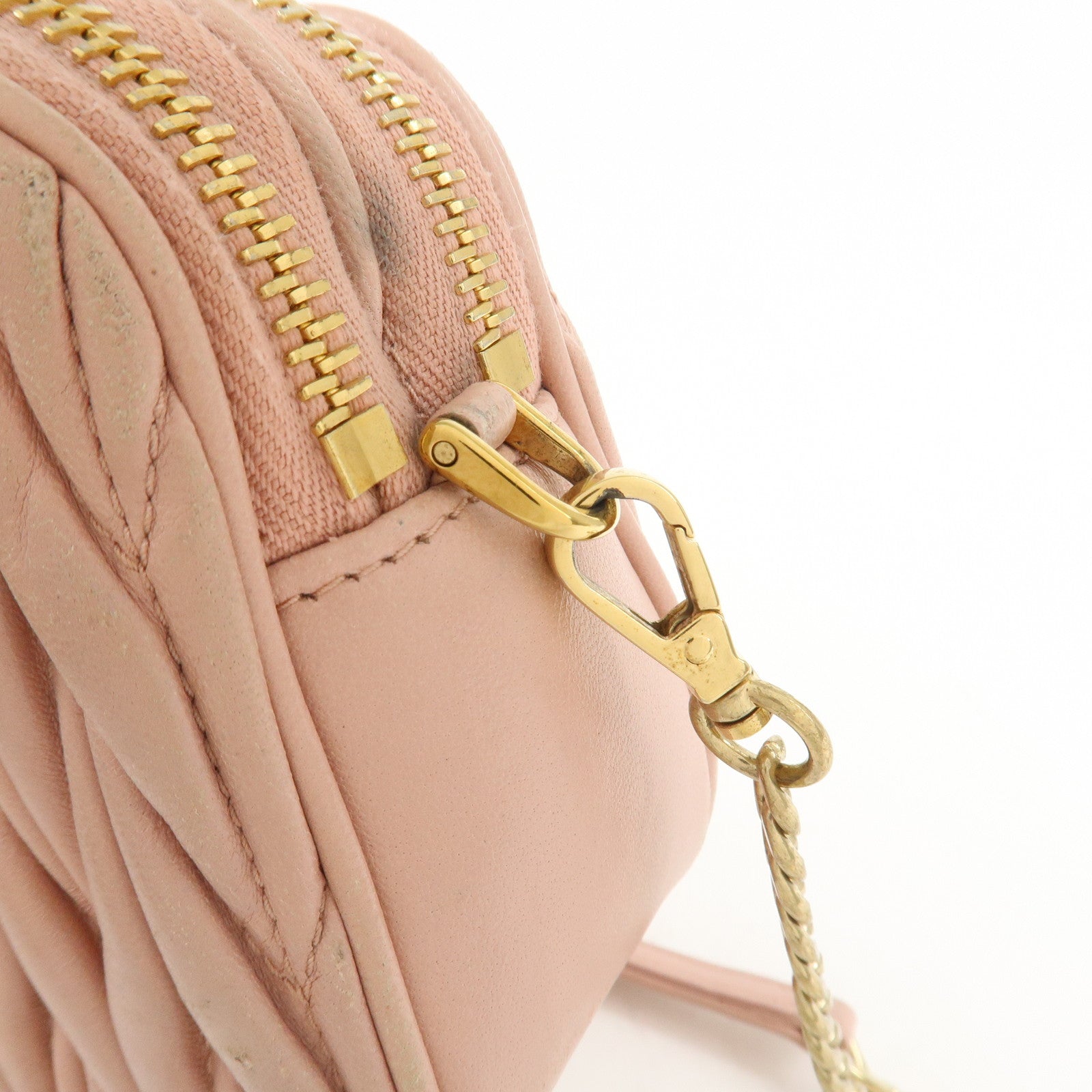 MIU MIU Matelasse Leather Chain Shoulder Bag Crossbody Bag Pink