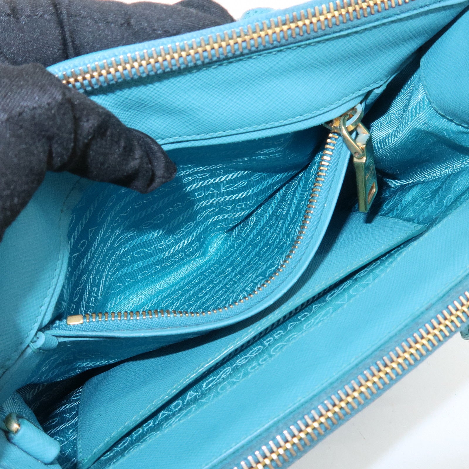 PRADA Galleria Saffiano Lux Leather 2Way Bag Hand Bag Blue BN2402