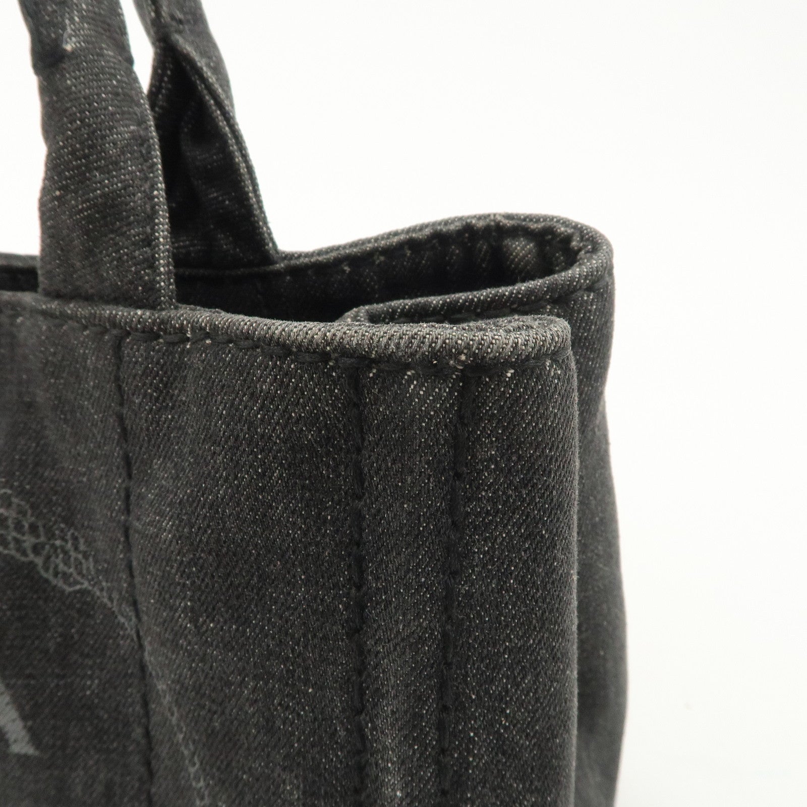 PRADA Logo Canapa Mini Denim 2Way Tote Bag Gray Gold HDW 1BG439 Used