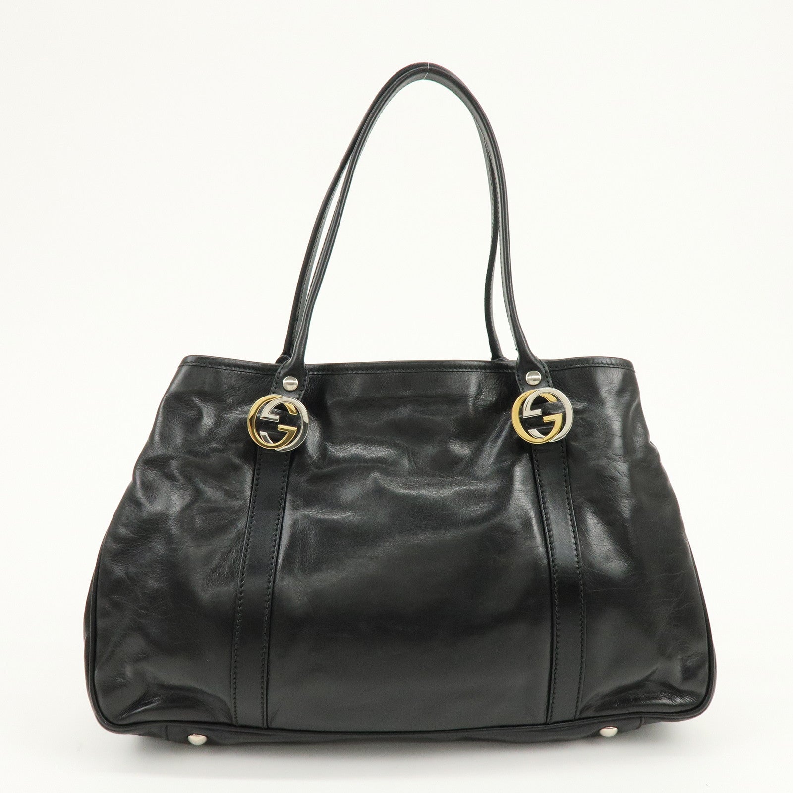 GUCCI Interlocking G Leather Tote Bag Hand Bag Black 232957