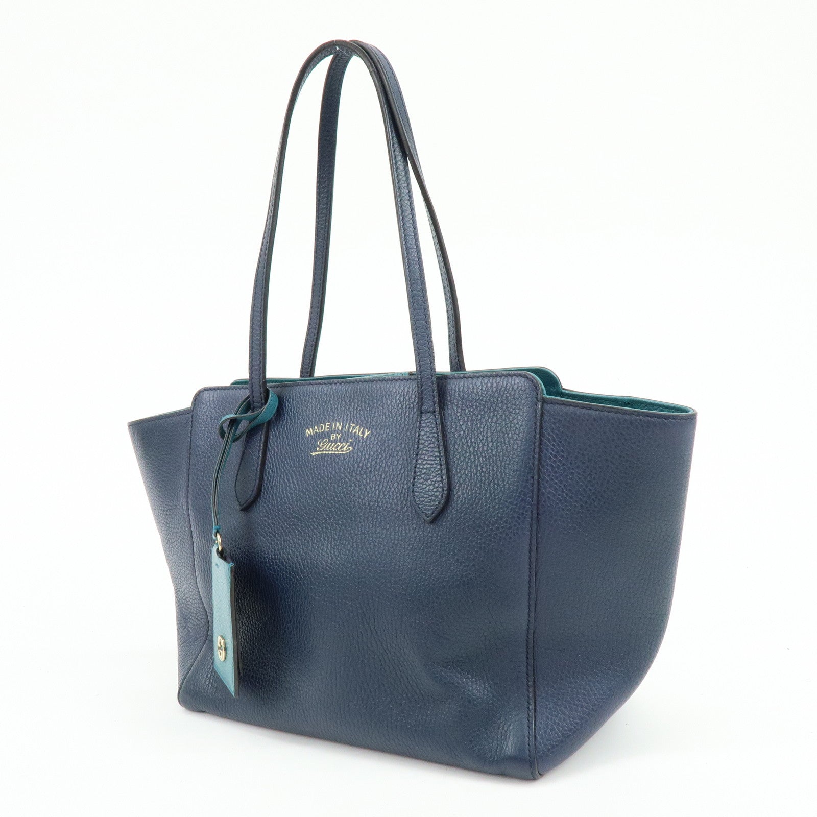 GUCCI Swing Interlocking G Calf Leather Tote Hand Bag Navy 354408