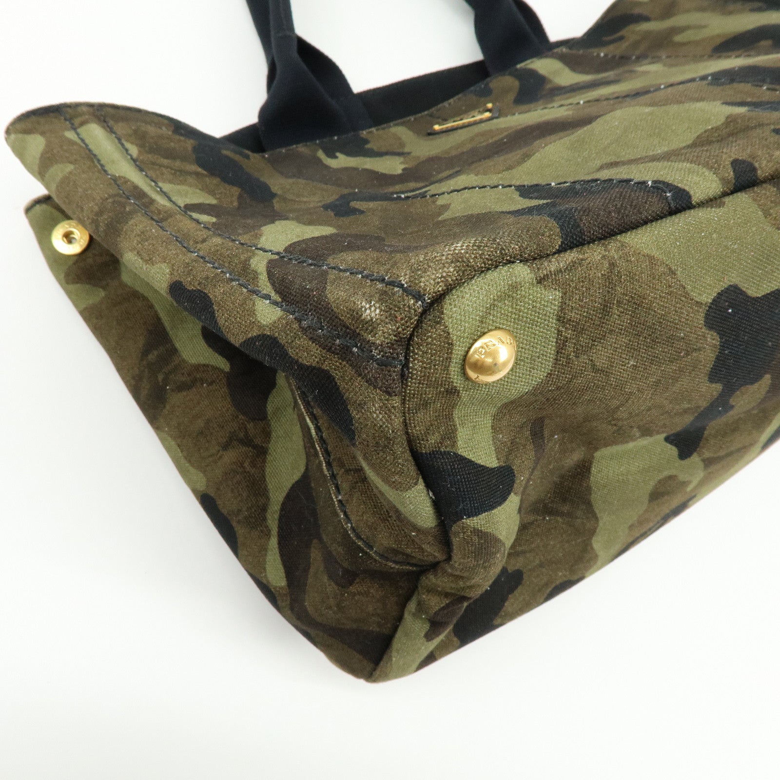 PRADA Canapa Triangle Logo Canvas Tote Bag Camouflage BN2020