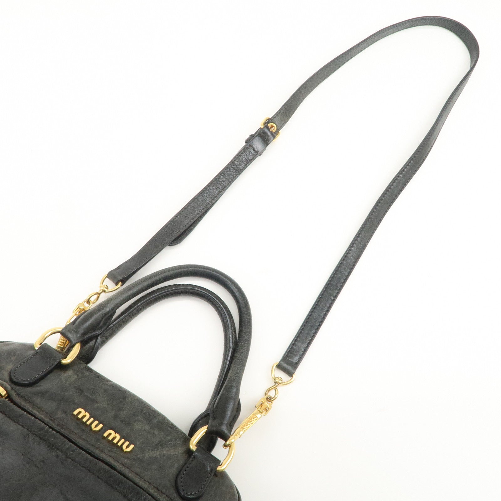 MIU MIU Logo Leather 2Way Bag Hand Bag Shoulder Bag Black