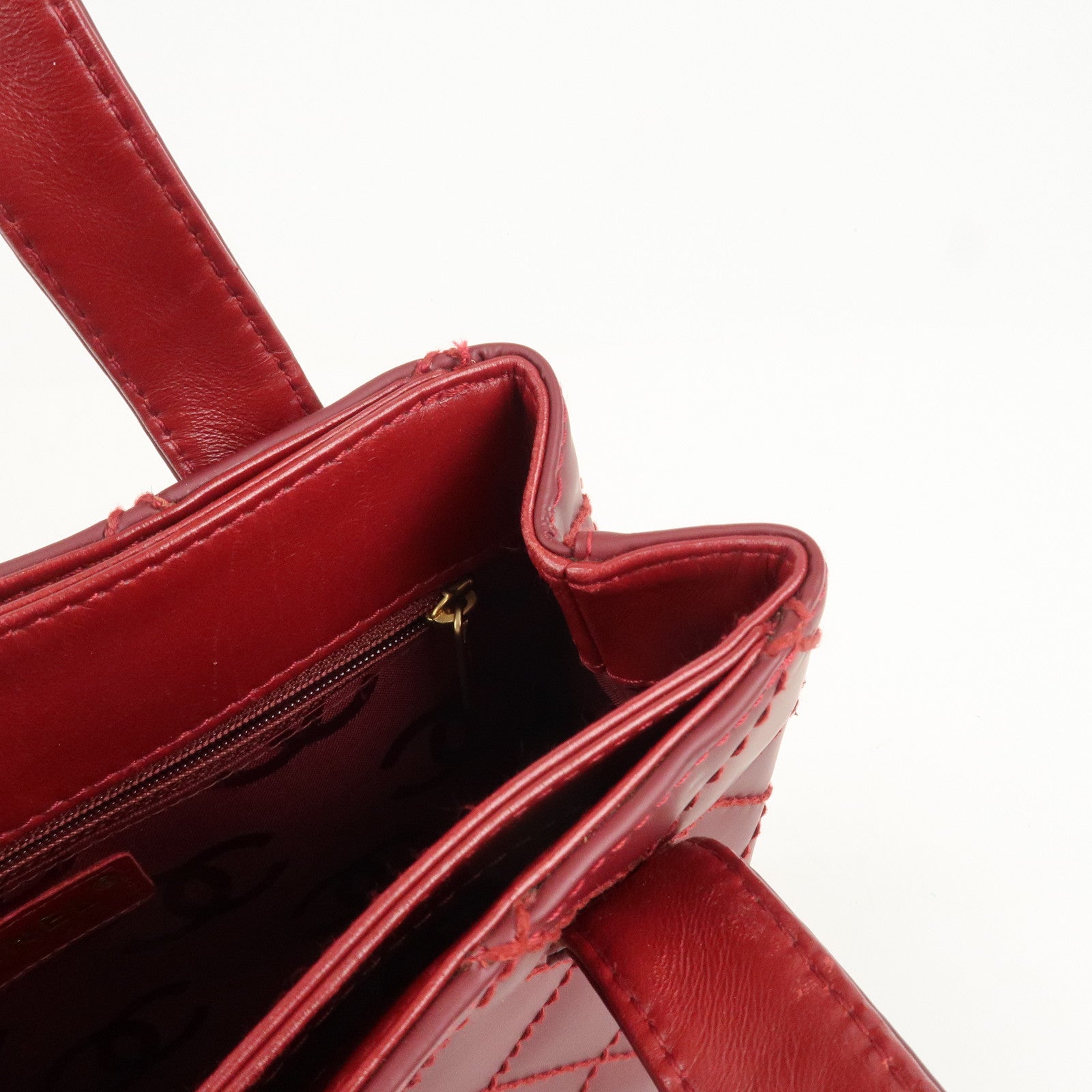 CHANEL Wild Stitch Leather Tote Bag Hand Bag Red A18126