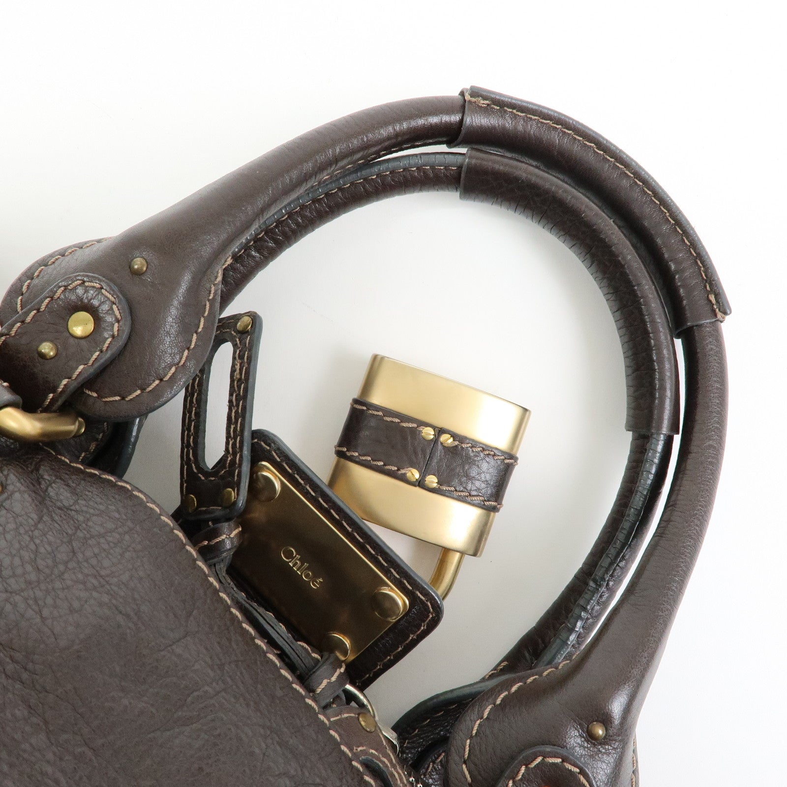 Chloe Paddington Leather Boston Bag Hand Bag Medium Dark Brown