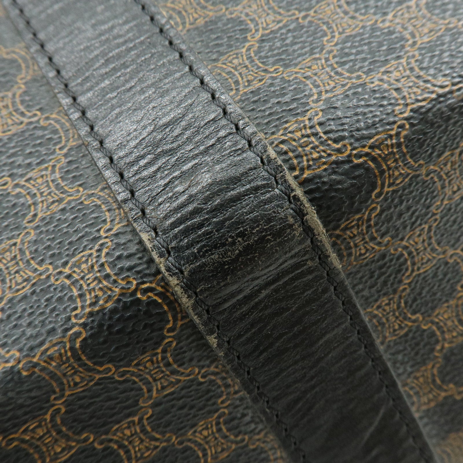 CELINE Macadam PVC Leather Boston Bag Tote Bag Black Brown