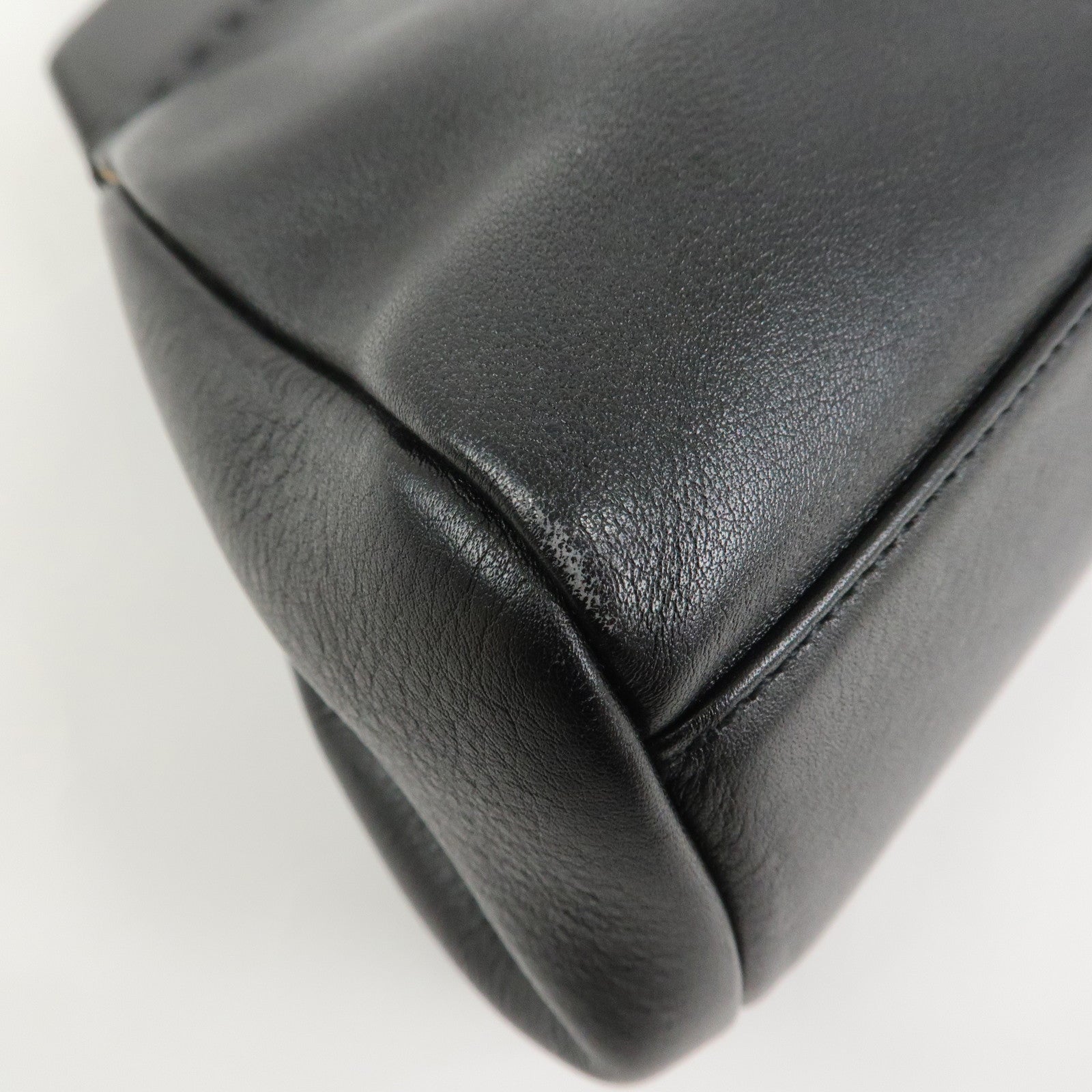 Ferragamo Gancini Leather Wood Shoulder Bag Hand Bag Black