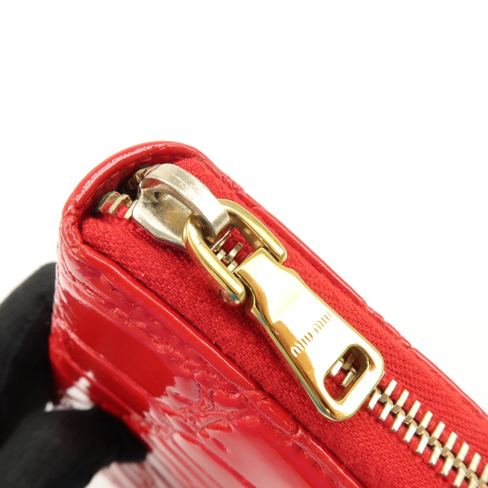 MIU MIU Patent Embossed Leather Round Zippy Long Wallet Red 5ML506