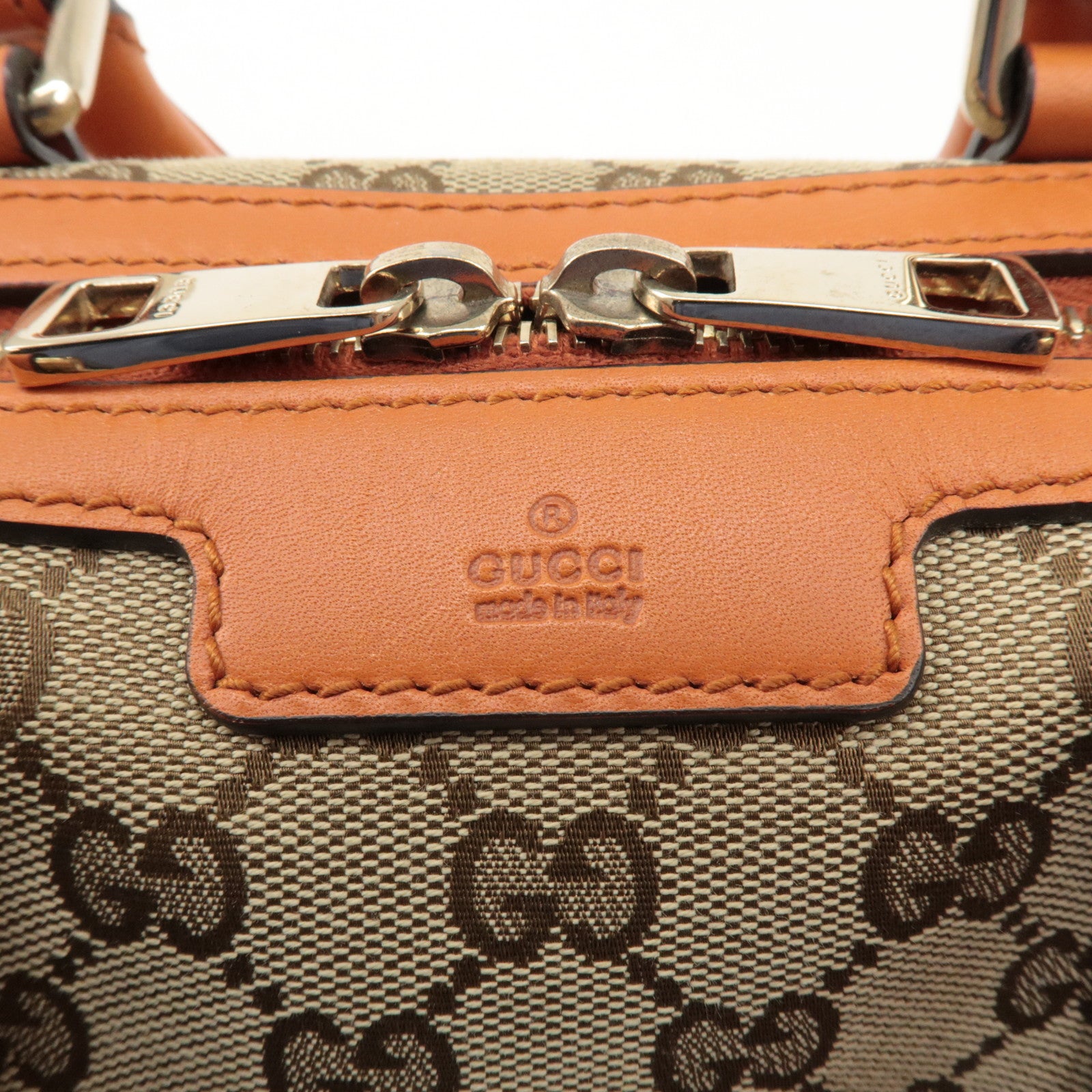 GUCCI GG Canvas Leather 2Way Mini Boston Bag Orange Beige 269876 Used