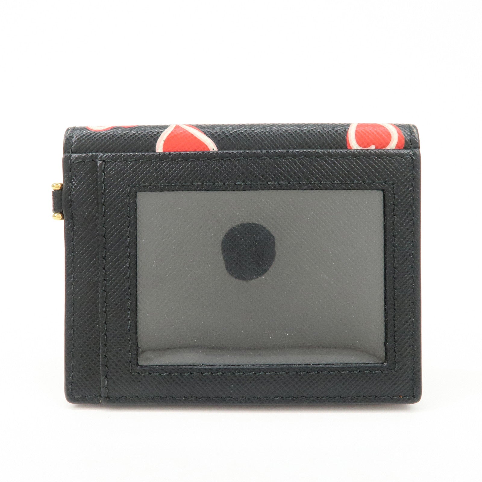 PRADA Saffiano Leather Heart Card Case Pass Case Black Red 1MC006
