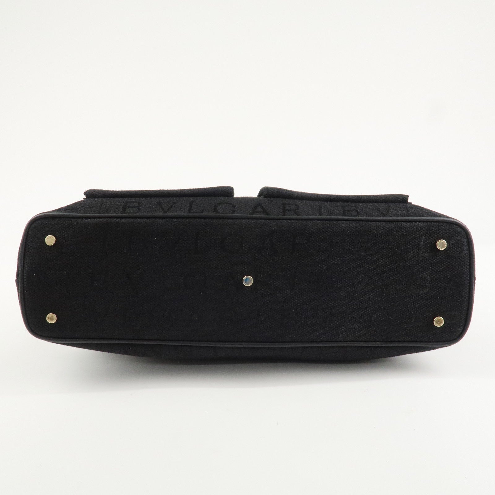 BVLGARI Logo Mania Canvas Leather Tote Bag Black Gold Hardware Used