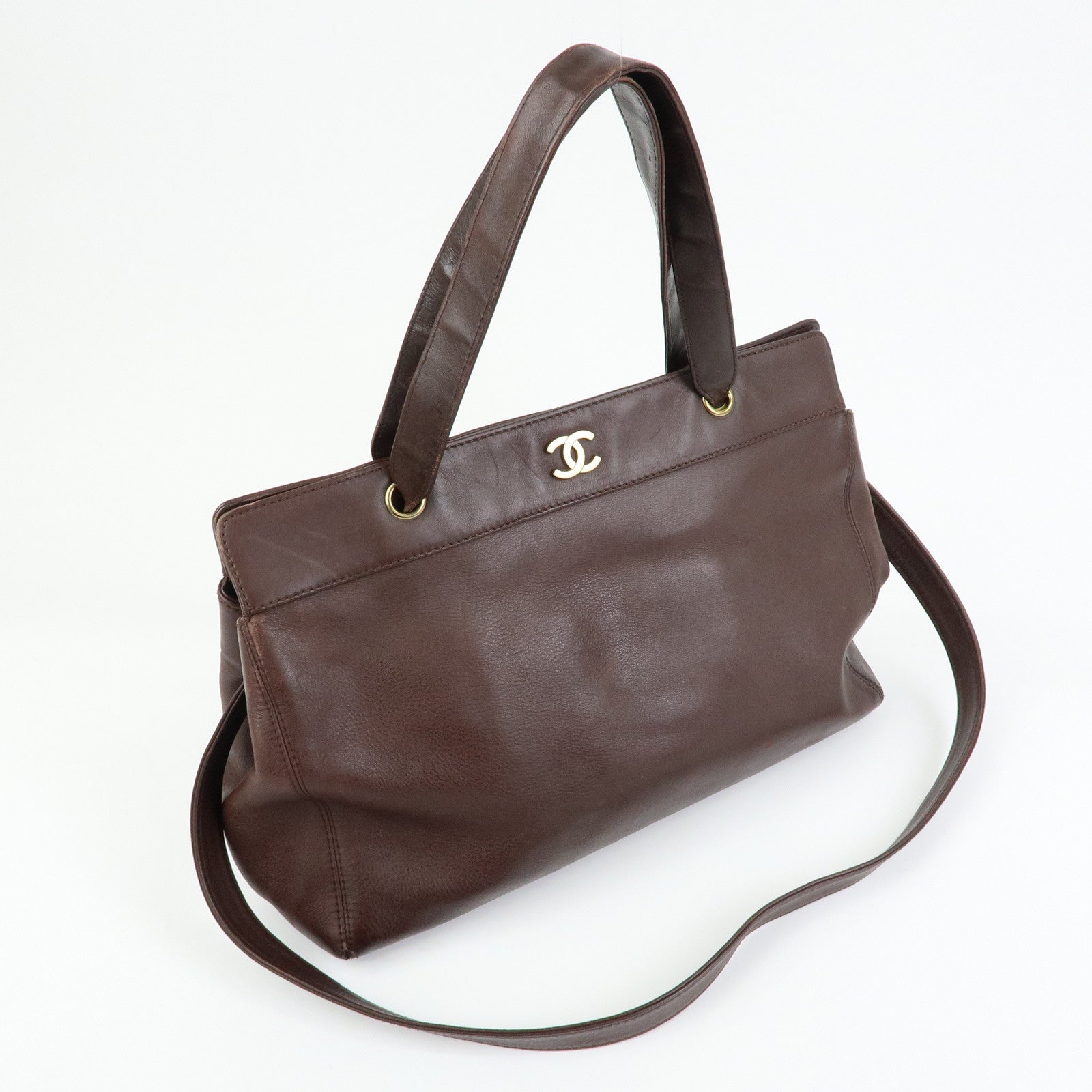 CHANEL COCO Mark Calf Leather 2WAY Bag Tote Bag Brown