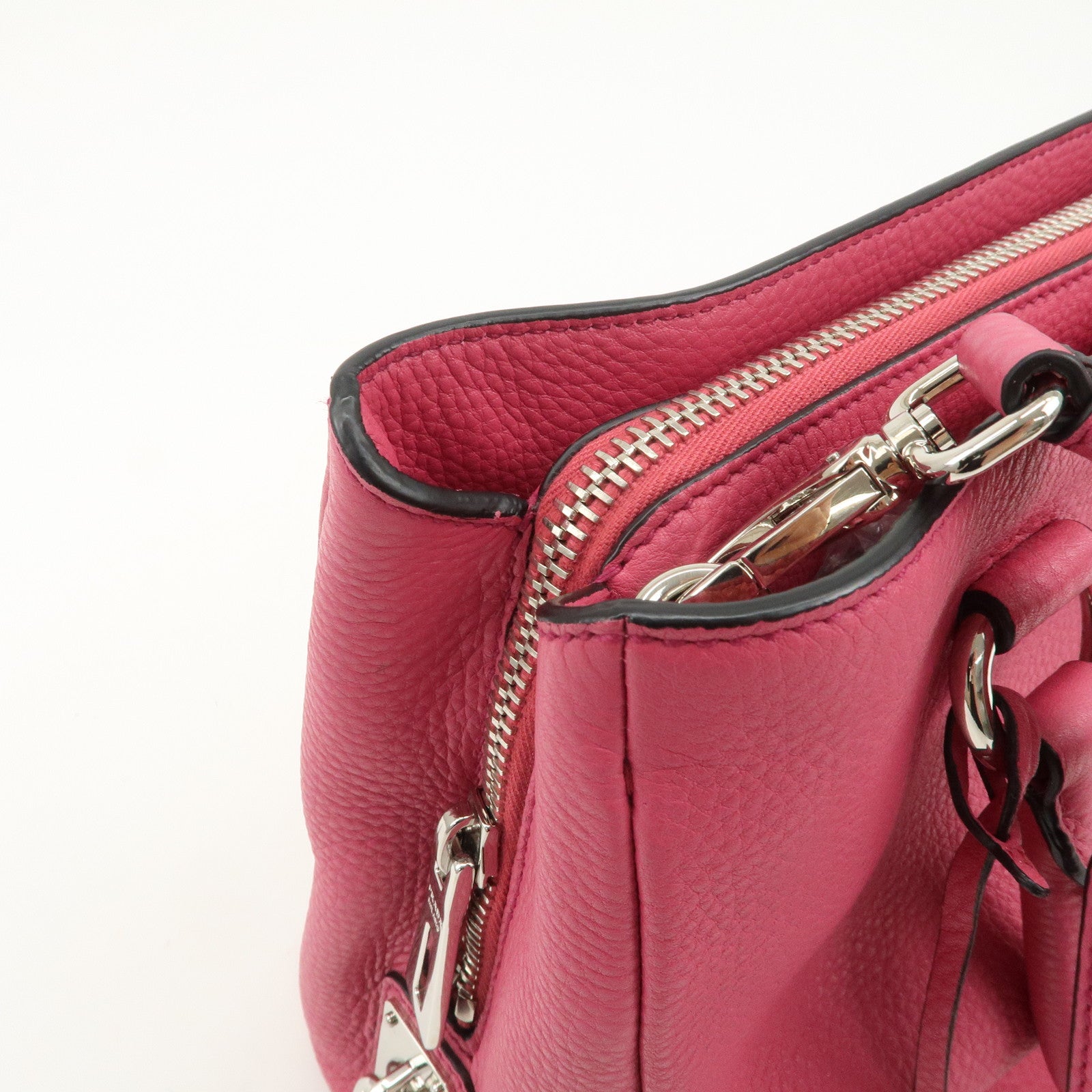 PRADA Triange Logo Leather 2Way Hand Bag Shouldr Bag Pink BN2853
